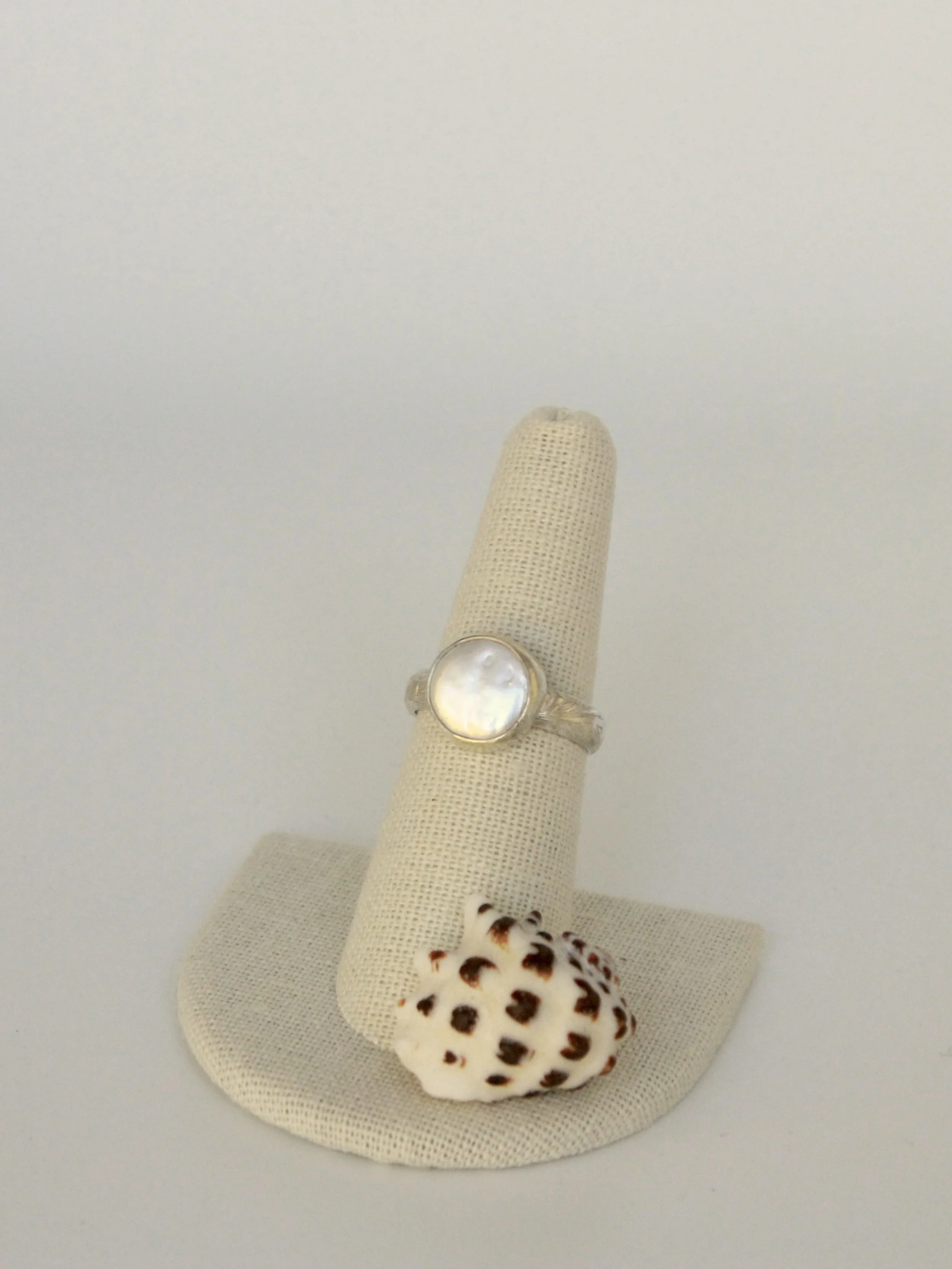 Size 7 Sterling Silver Round Freshwater Pearl Ring