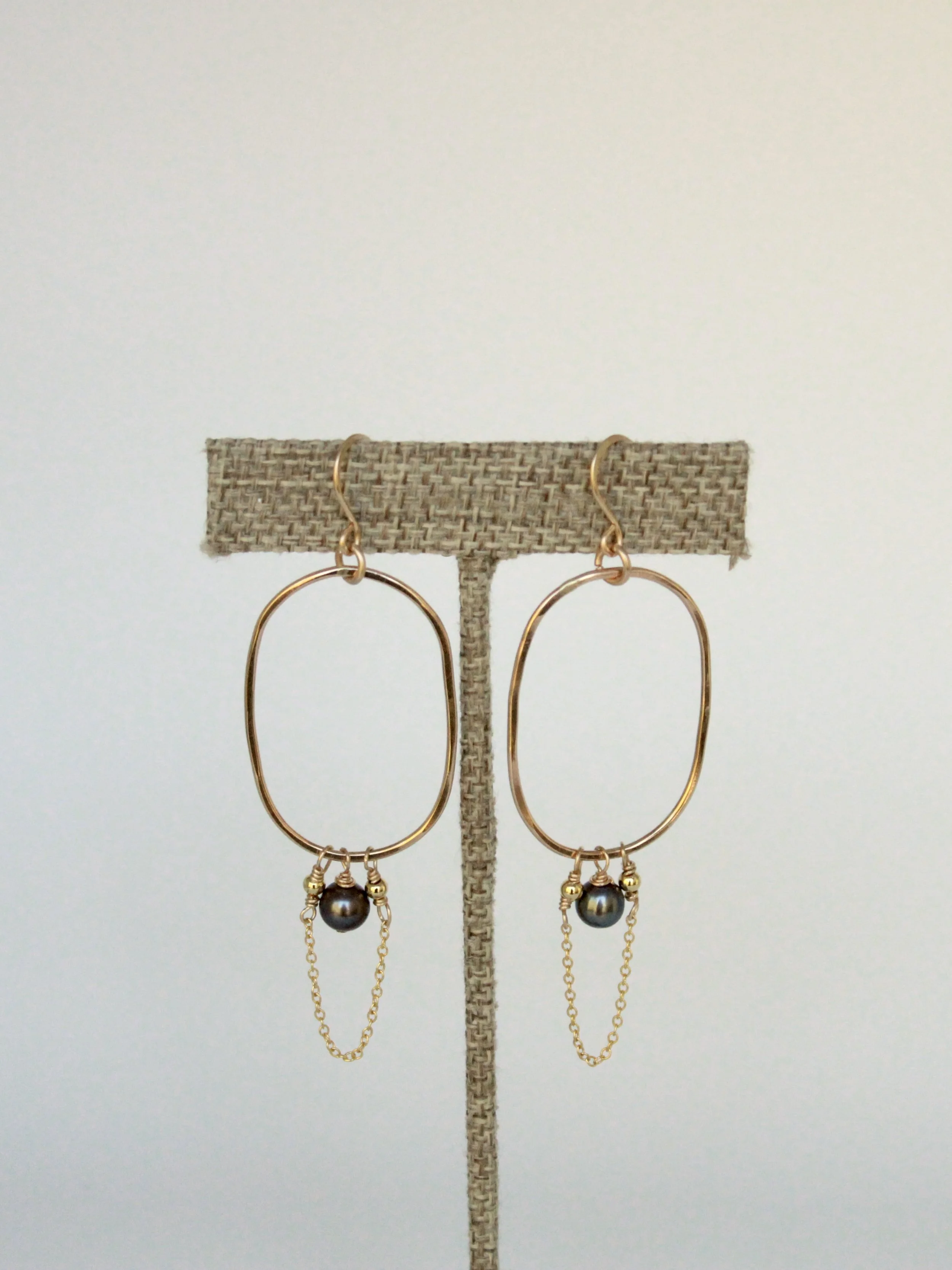 14k Gold Filled Oval Hoops with Blue Pearl Cascade