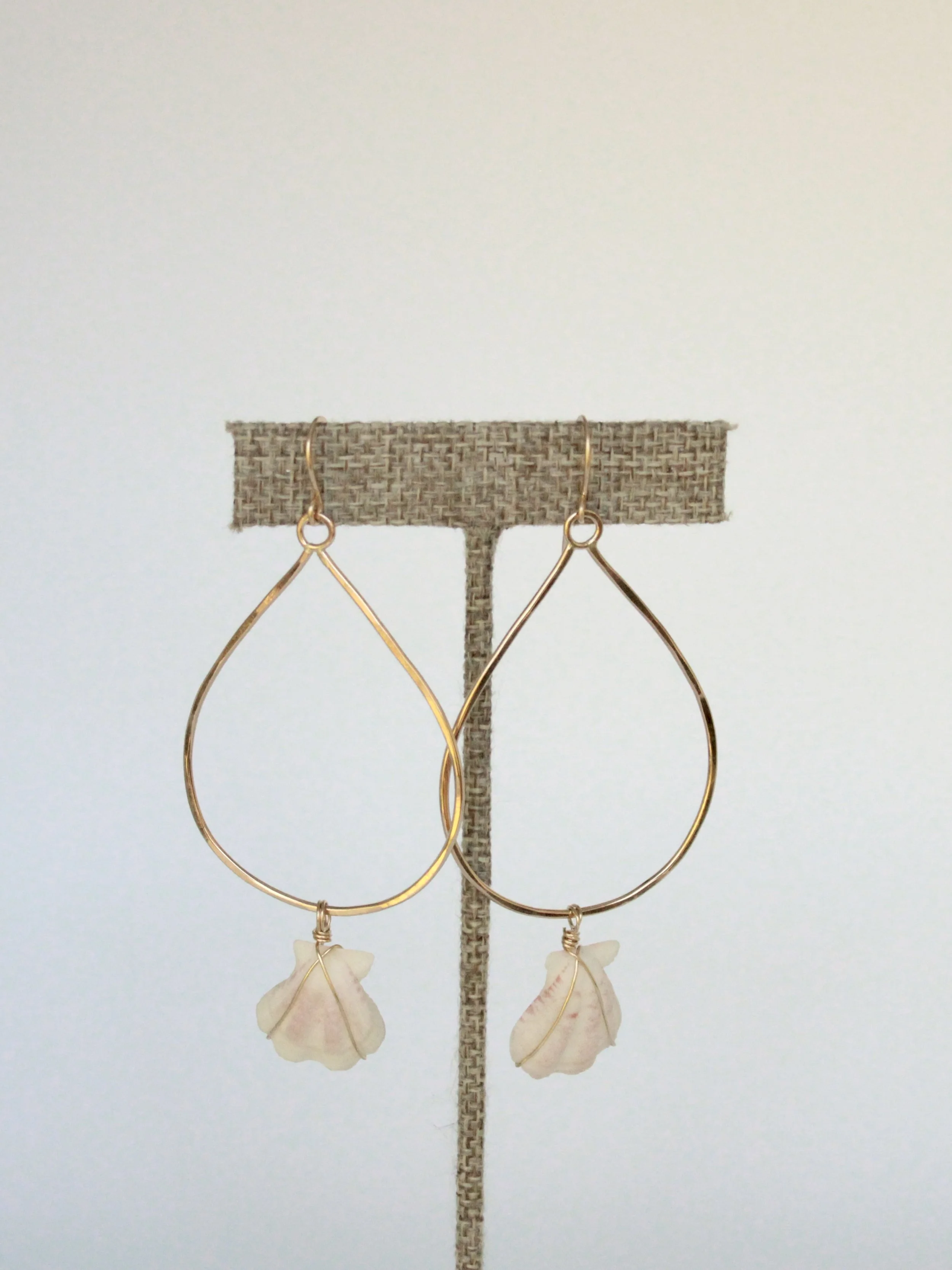 14k Gold Filled Large Teardrop Hoop with Fan Shell