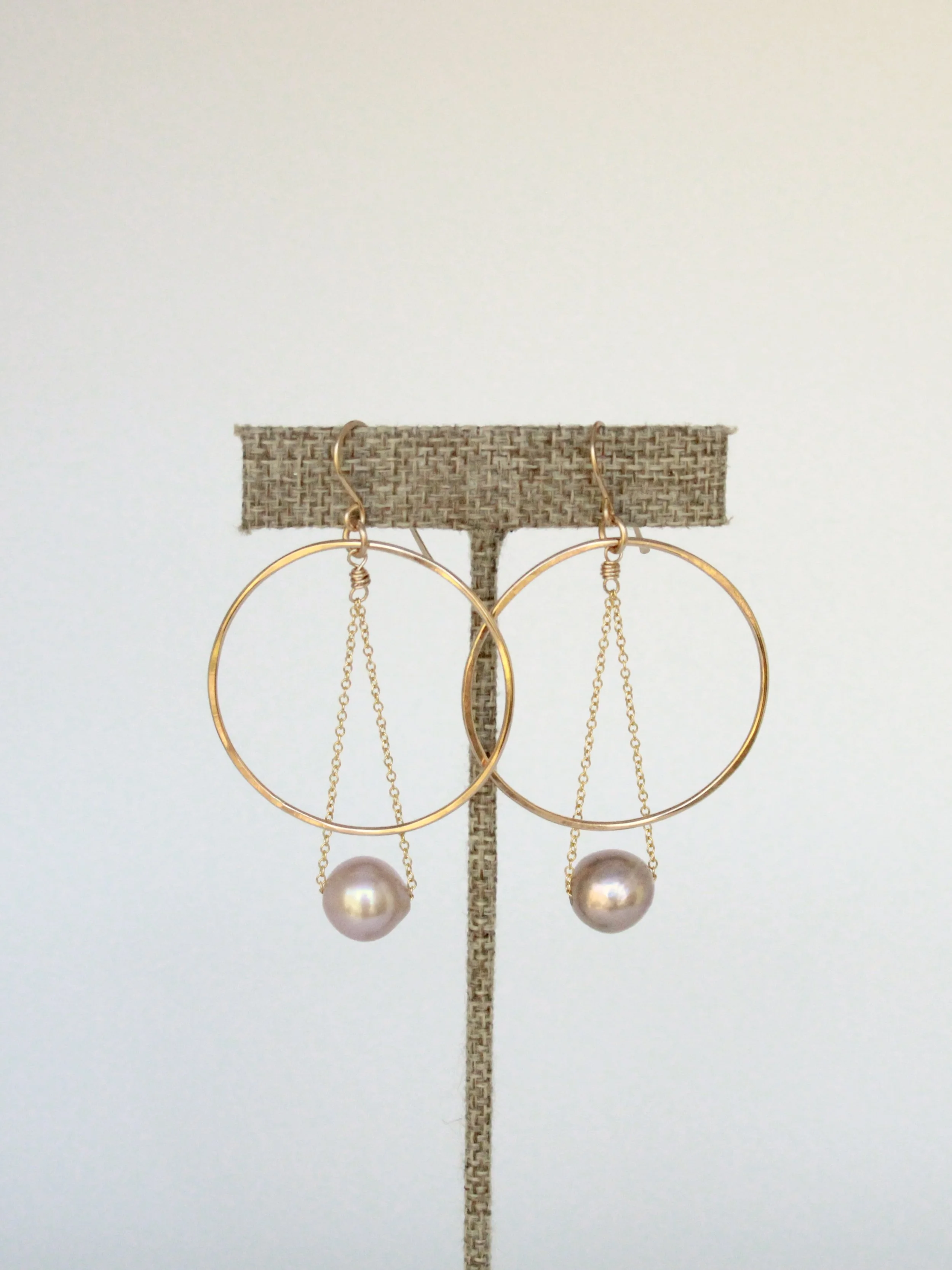 14k Gold Filled Large Pink Pearl Hoop