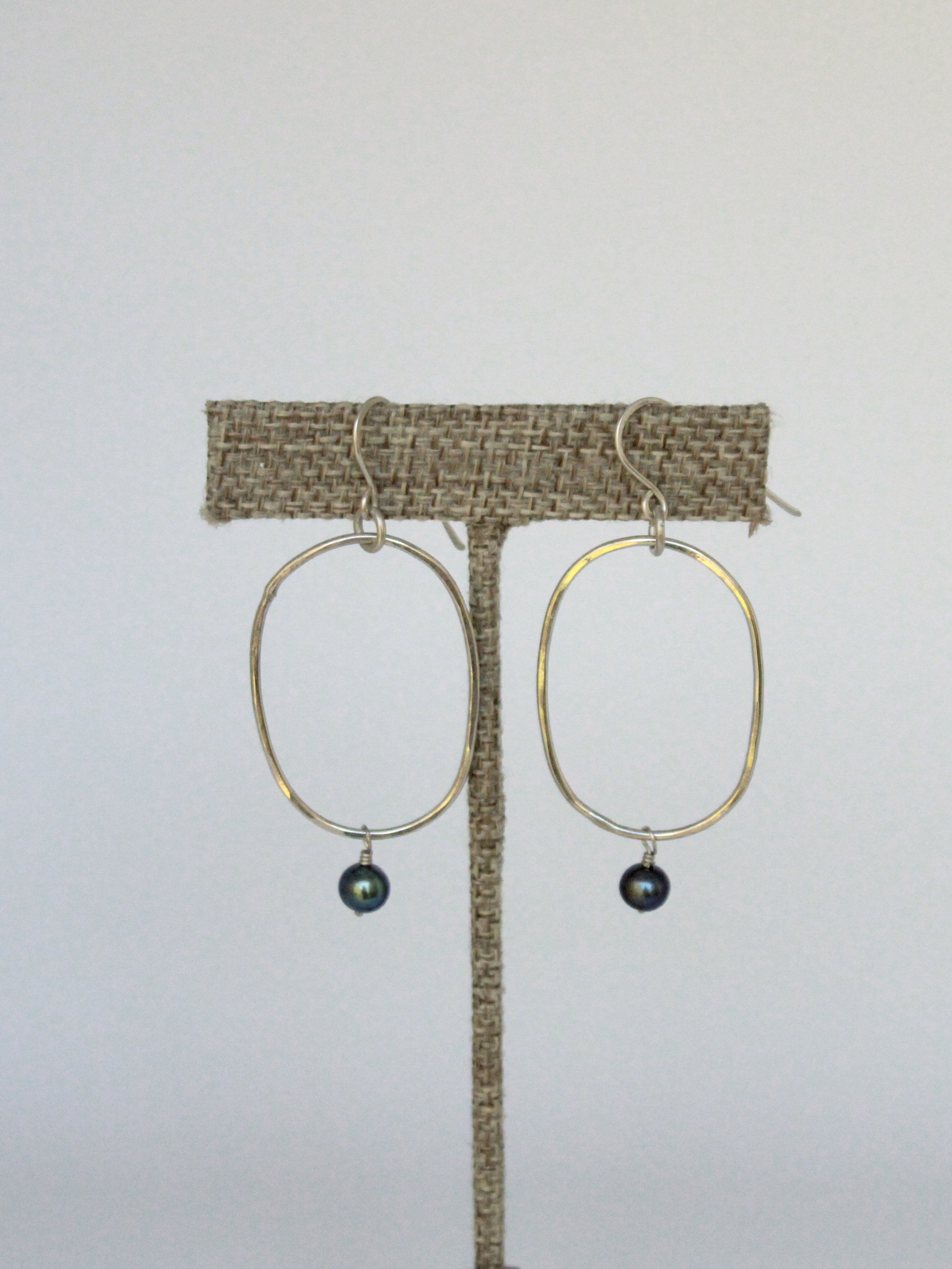 Sterling Silver Oval Hoop with Blue Pearls