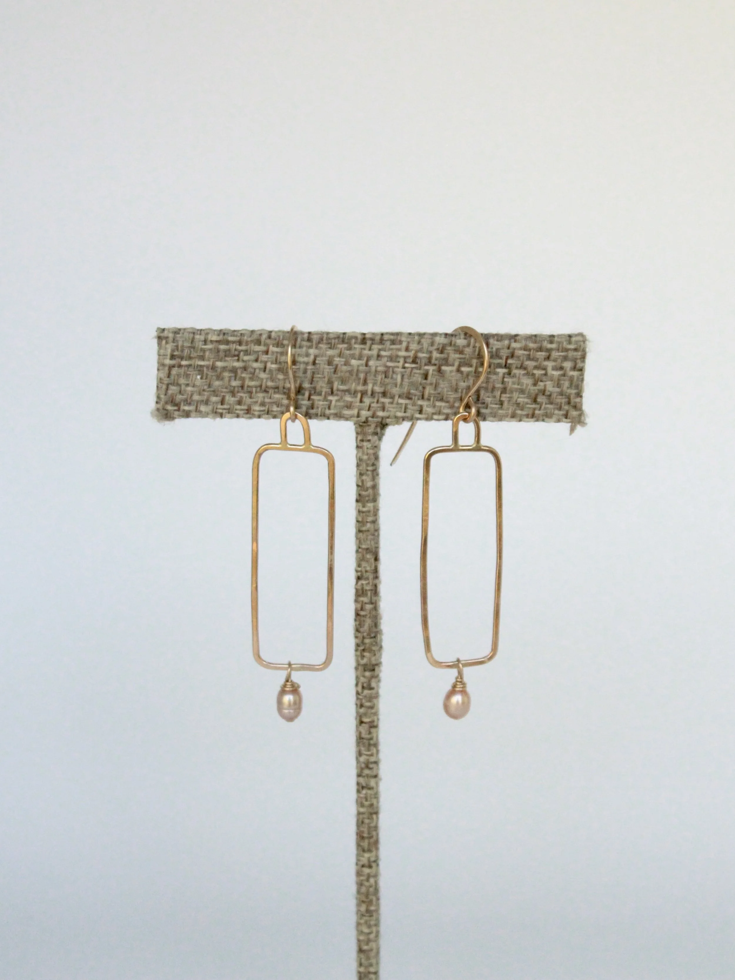 14k Gold Filled Rectangle Hoop with Pink Pearls