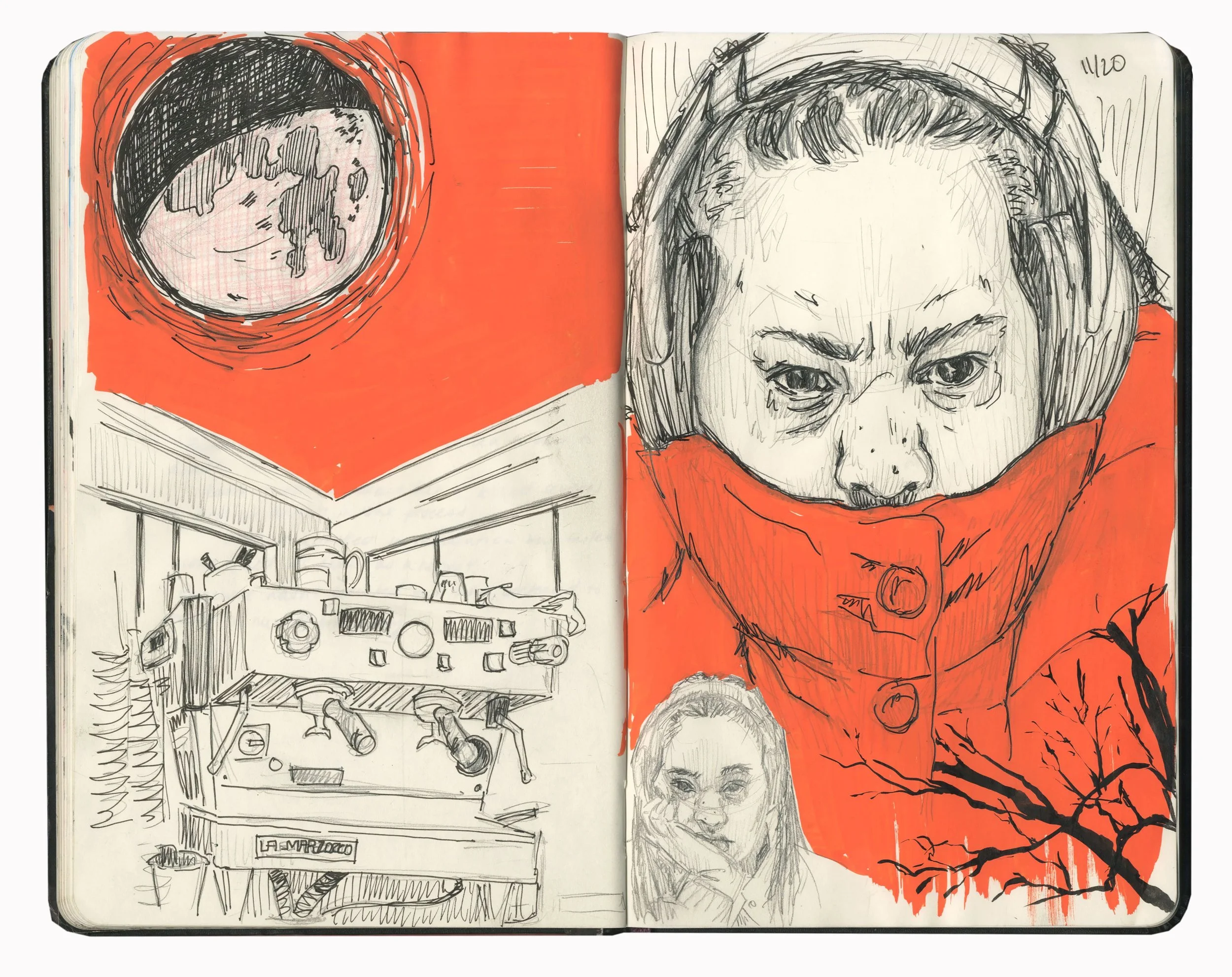 graphite, brush pen, and paint marker.
11/20/23