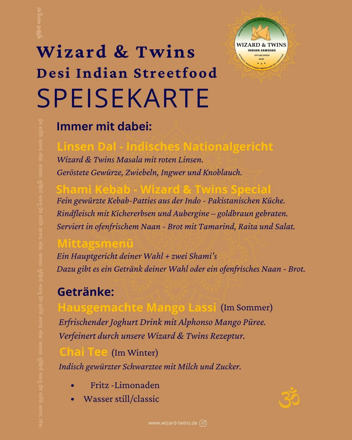 Unsere Speisekarte für das Mittagsgeschäft...