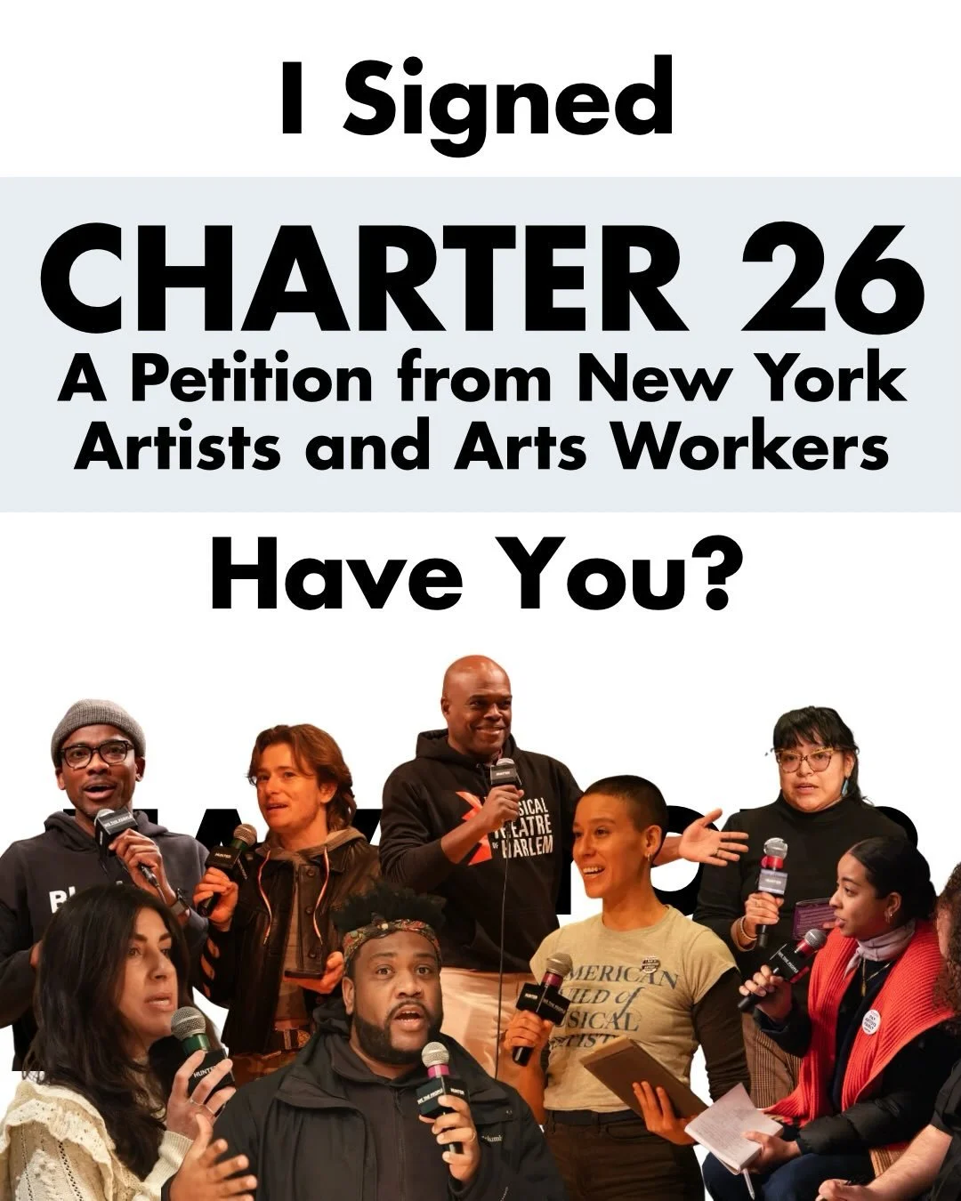 Since we launched Charter 26: A Petition from New York Artists and Arts Workers, nearly 300 people have signed on to call for forthright conversations between artists, arts workers, arts institution leaders, and funders.

We want to get to 1,000.

Wi