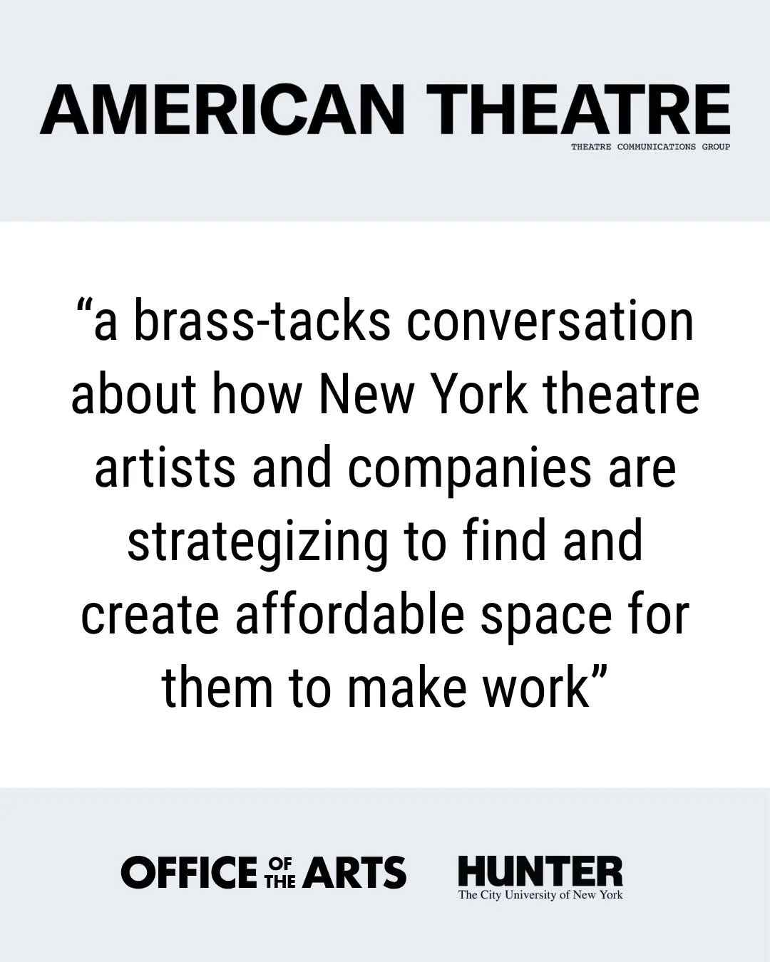 Thanks to @weinerkendt @americantheatremag to coming to our September 29 brainstorming session about &ldquo;cheap and cheerful&rdquo; spaces for NYC artists: &ldquo;This was a brass-tacks conversation about how New York theatre artists and companies 