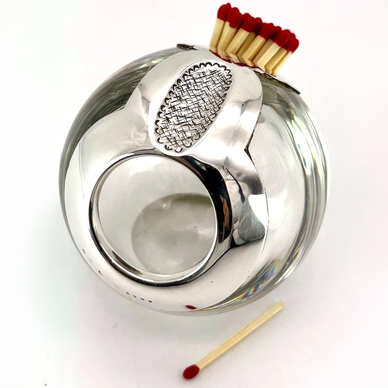 Silver Mounted Glass Match Striker by J Grinsell & Sons – 1908 – Patent Mounts