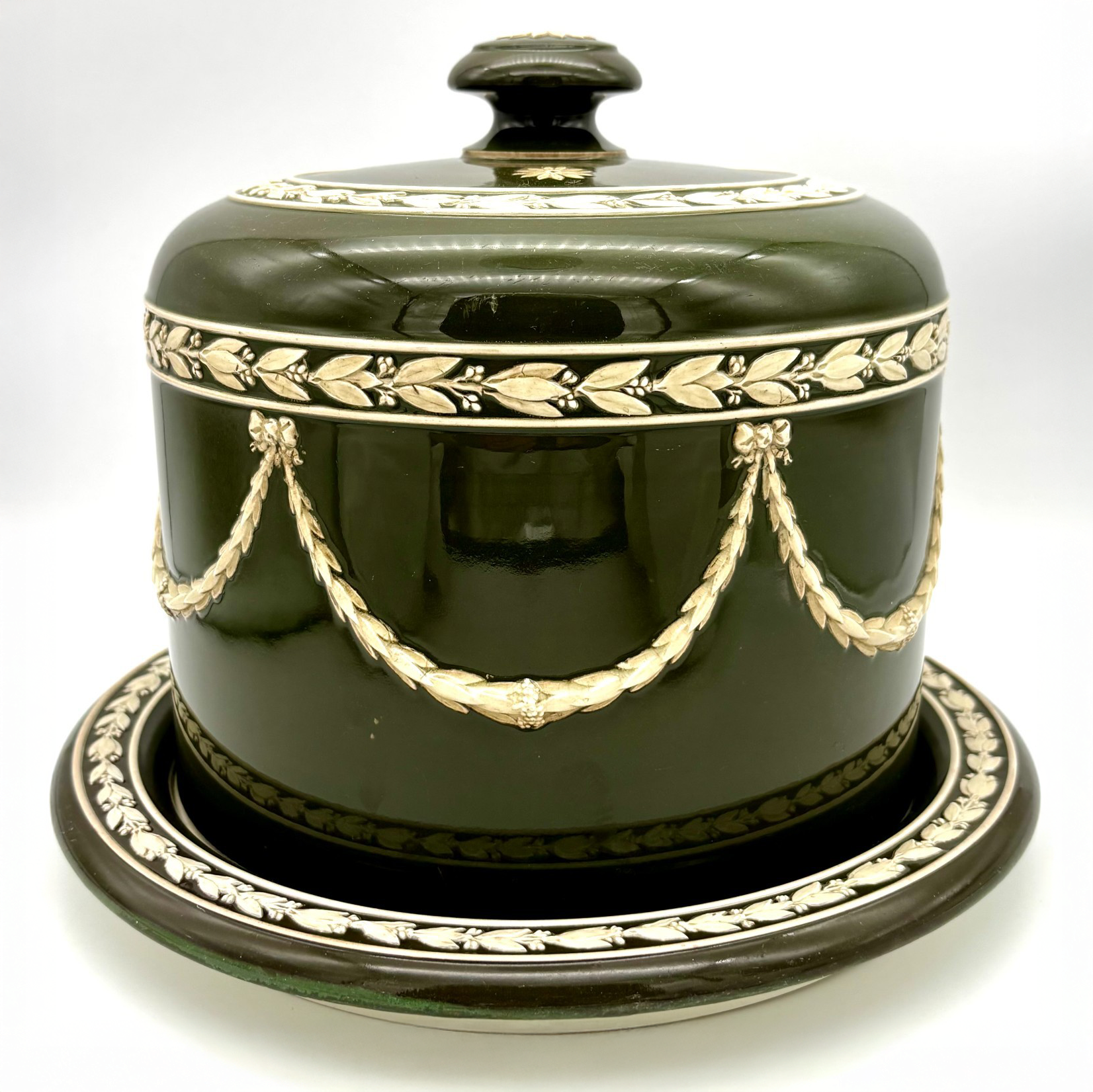 Joshia Wedgwood Dark Green Cheese Stand or Dome – Antique C. 1885