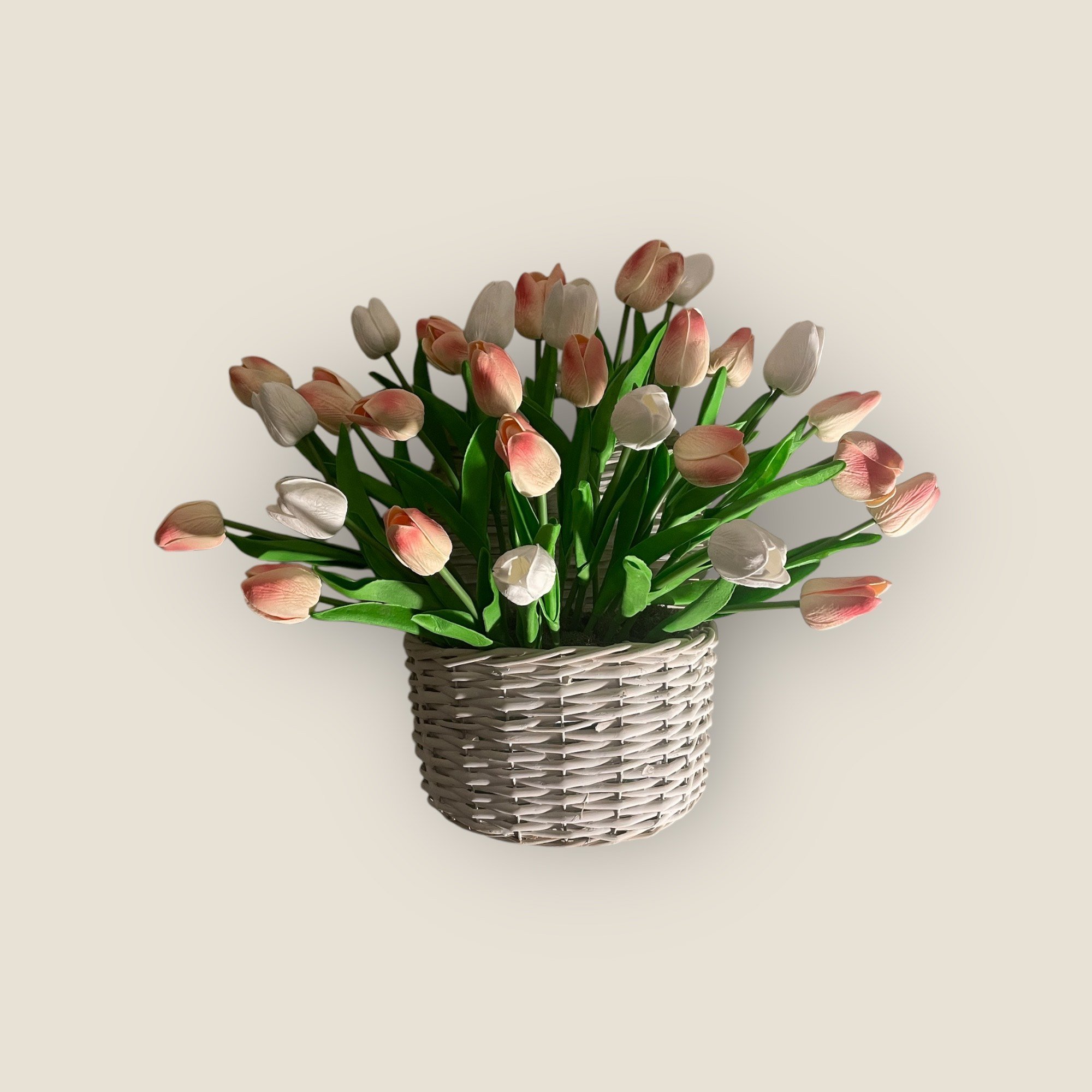 Spring Tulip Basket Arrangement - Artificial Floral Decor for Door, Wall, or Tabletop