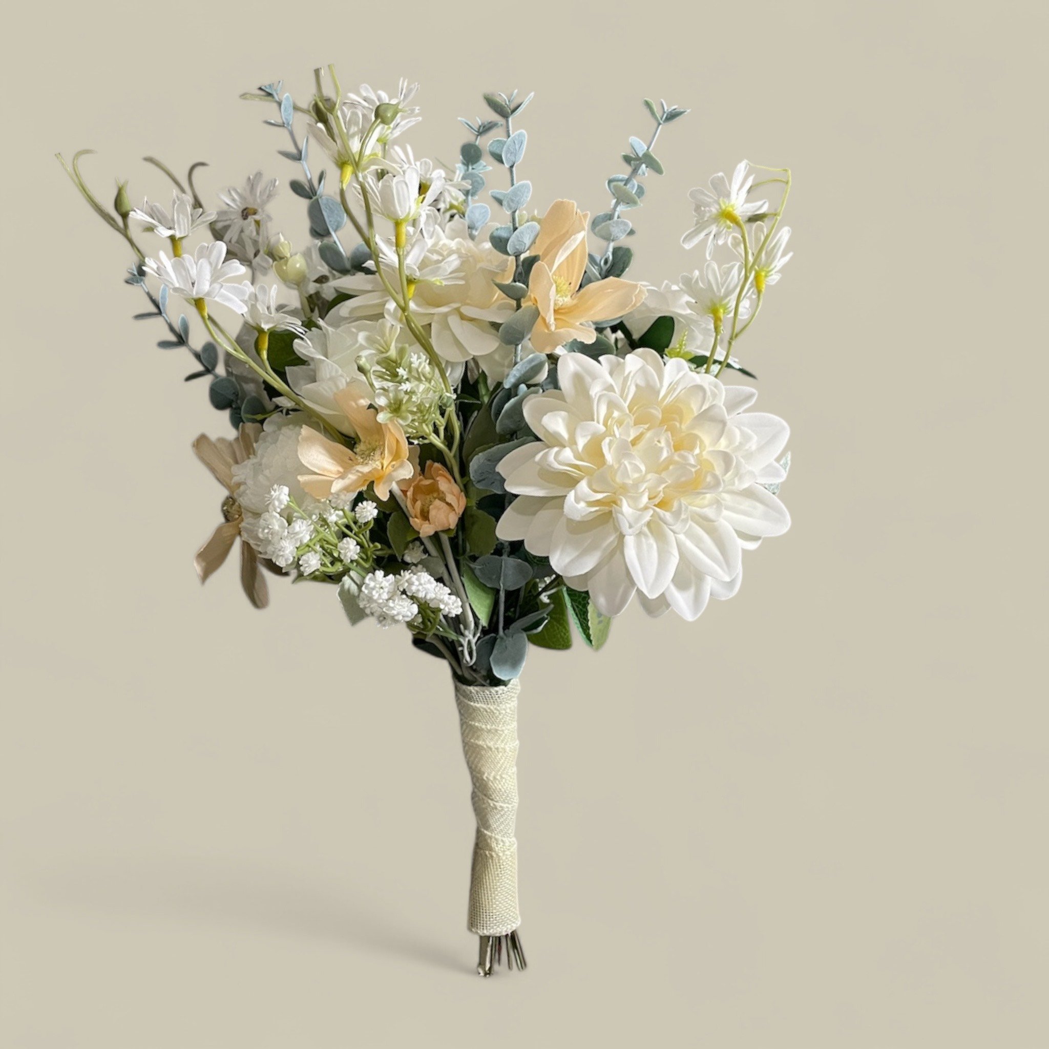 Bridal Bouquet Wedding Bouquet Silk Flower Boho Style with Natural Colors