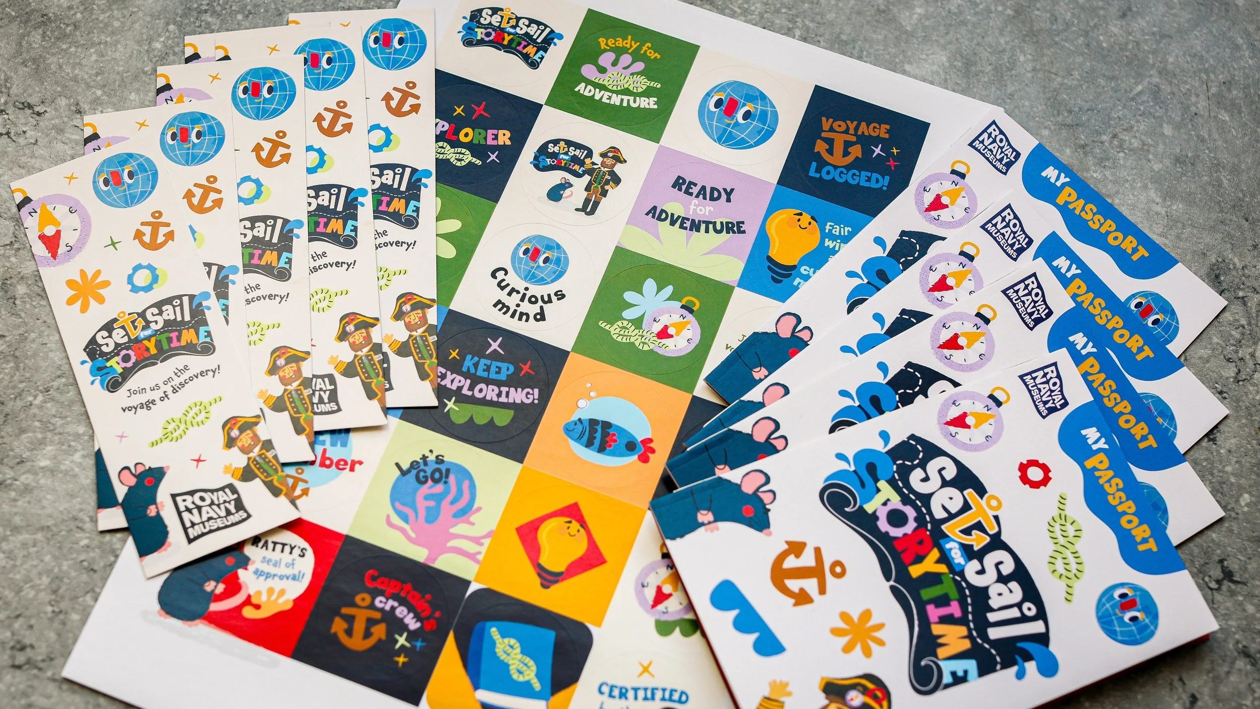 Bookmarks, stickers and passports ready for all the lovely visitors to Set Sail for Storytime at Royal Navy Museums ⚓ 😍 The next session is 25/07/2026 - 12pm to 3pm.

Buy tickets on the Royal Navy Museums website and join Captain Compass, Eddison, a