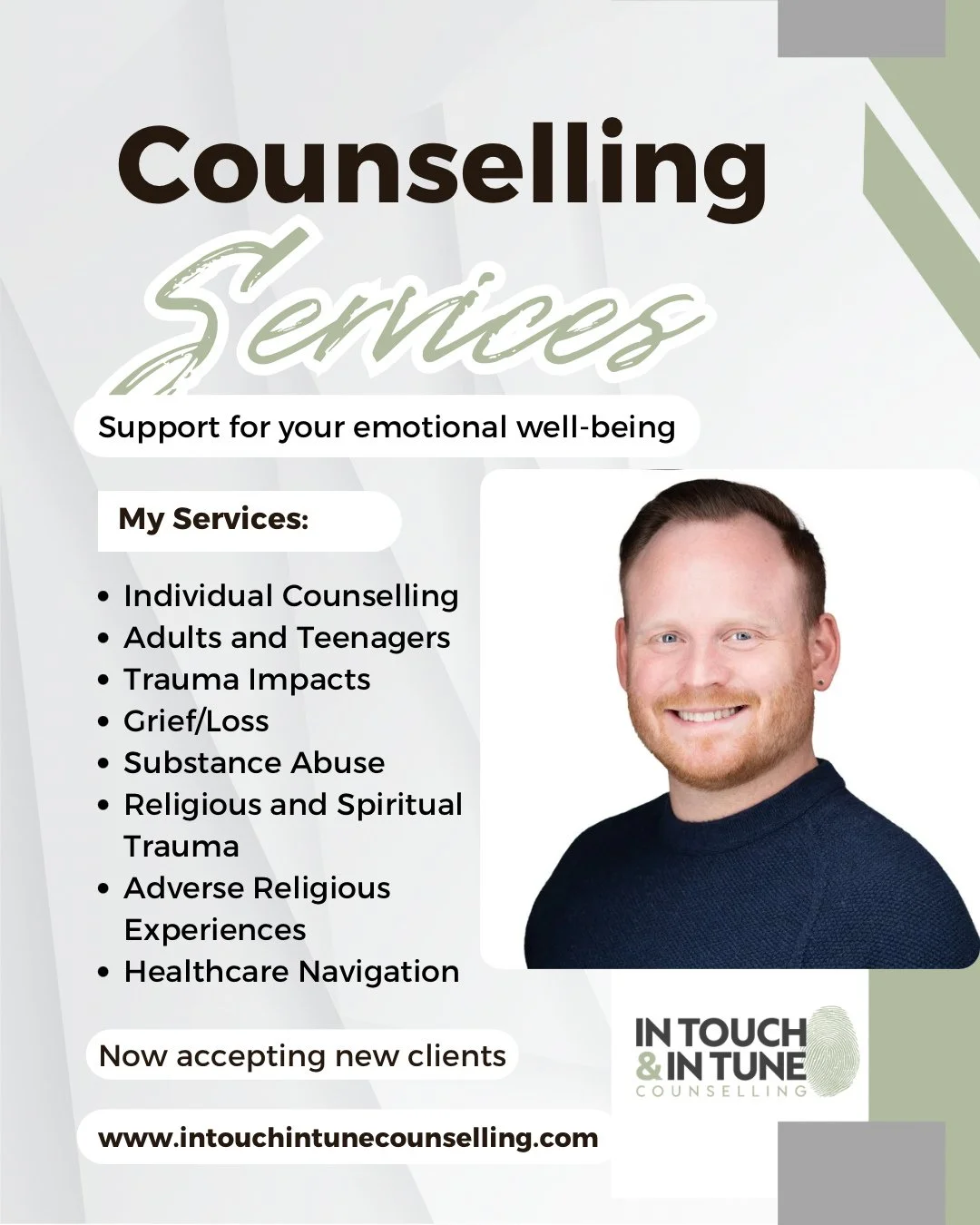 Some healing journeys involve untangling identity, belief, grief, and self-trust, and no one should have to navigate that alone. 🌿⁠
⁠
Meet Zach Hair, founder of In Touch &amp; In Tune Counselling, offering relational, trauma-informed therapy in West