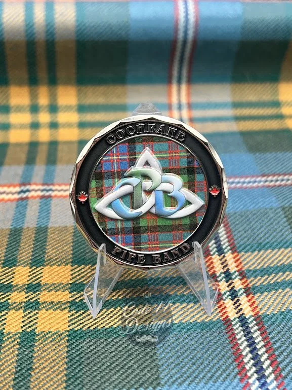 Cochrane Pipe Band challenge coin 3d logo tartan maple leaves