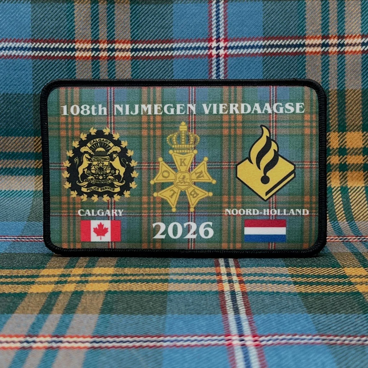 Calgary Police Service Noord-Holland Politie 108th Nijmegen Vierdaagse 4Daagse walking patch, tartan, medal, canada flag, netherlands flag