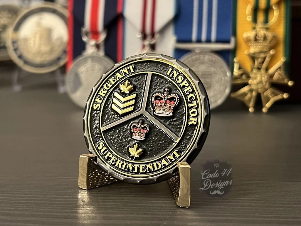 Sergeant Inspector Superintendent Challenge coin black nickel, Sgt rank, crown insignia rank