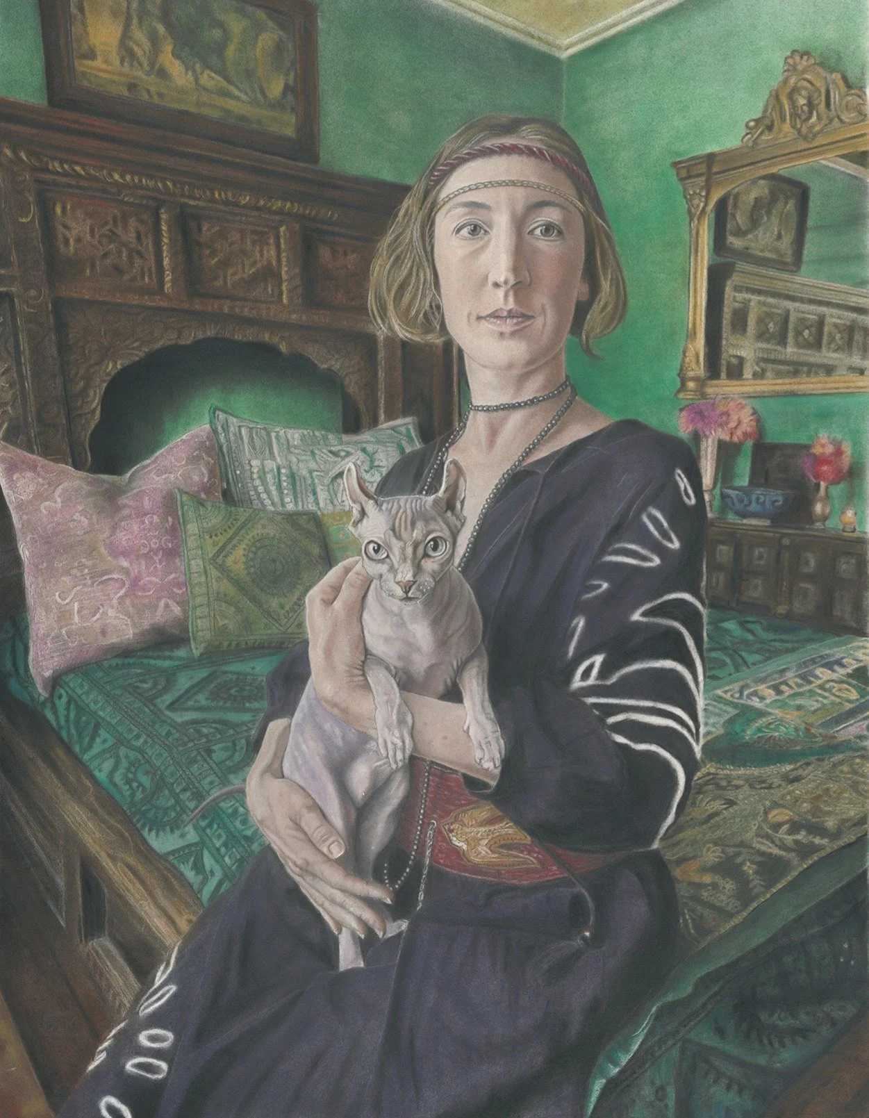 Lady With A Sphynx, 2026  
Graphite & Panpastel on Paper  
35" x 43" (framed)  
