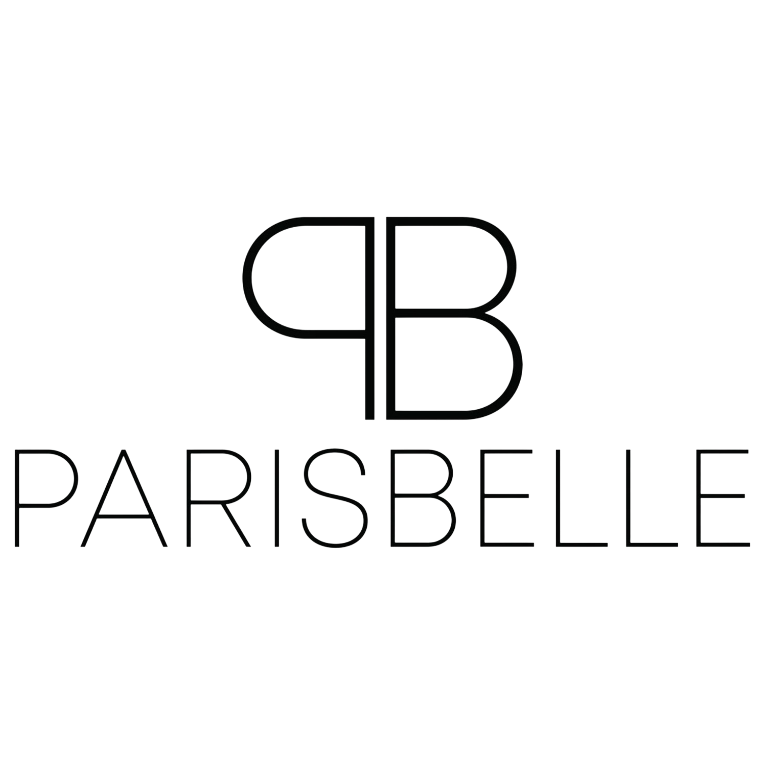 Logo with stylized letter 'P' and 'B' above the words 'PARISBELLE' in a modern font on a black background.
