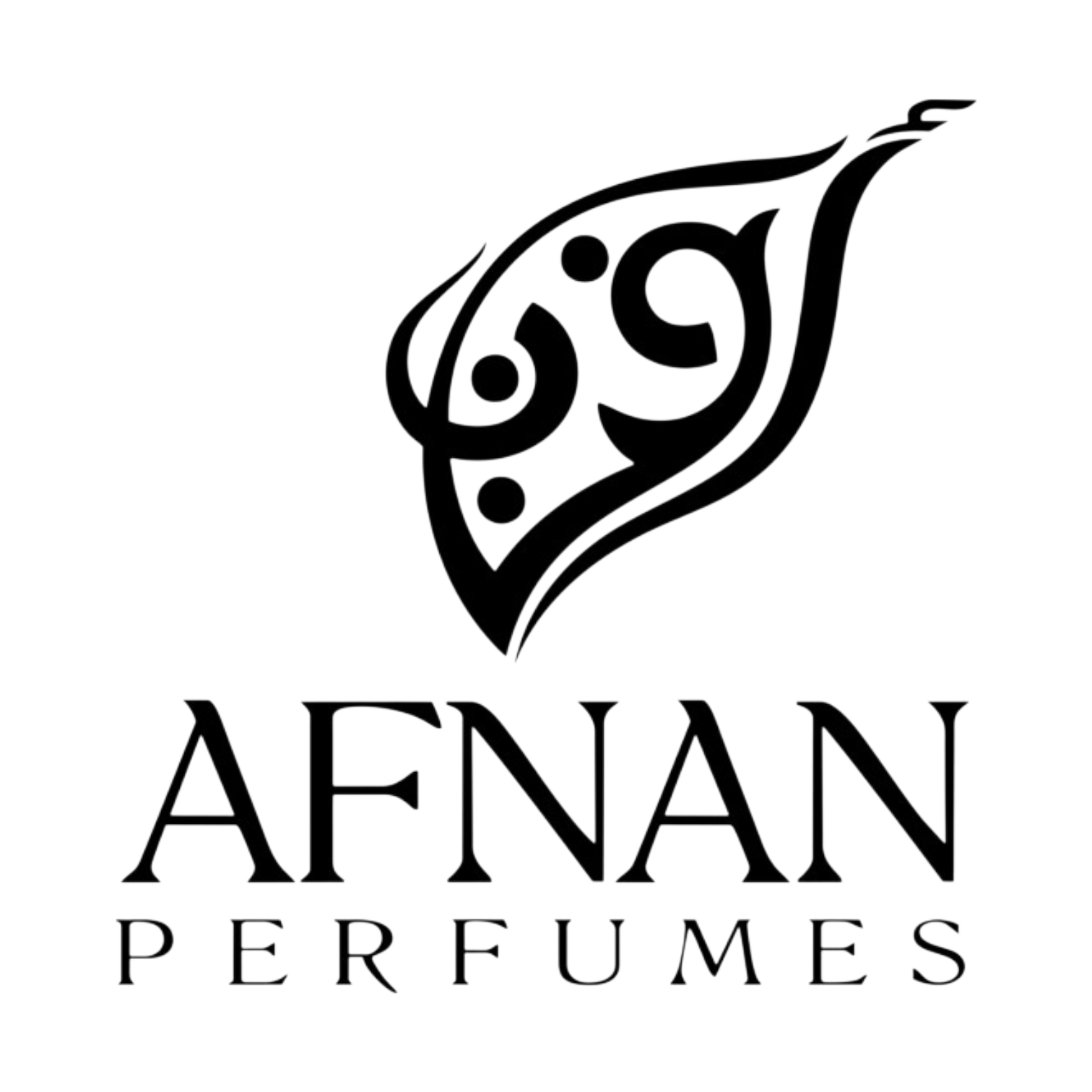 Logo for AFNAN Perfumes featuring a stylized design of a face. The face appears to be in profile, with circular and curved shapes.