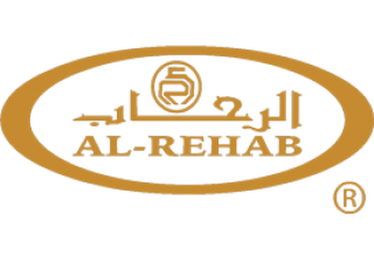 Gold-colored oval logo with the words 'Al Rehab' and a registered trademark symbol