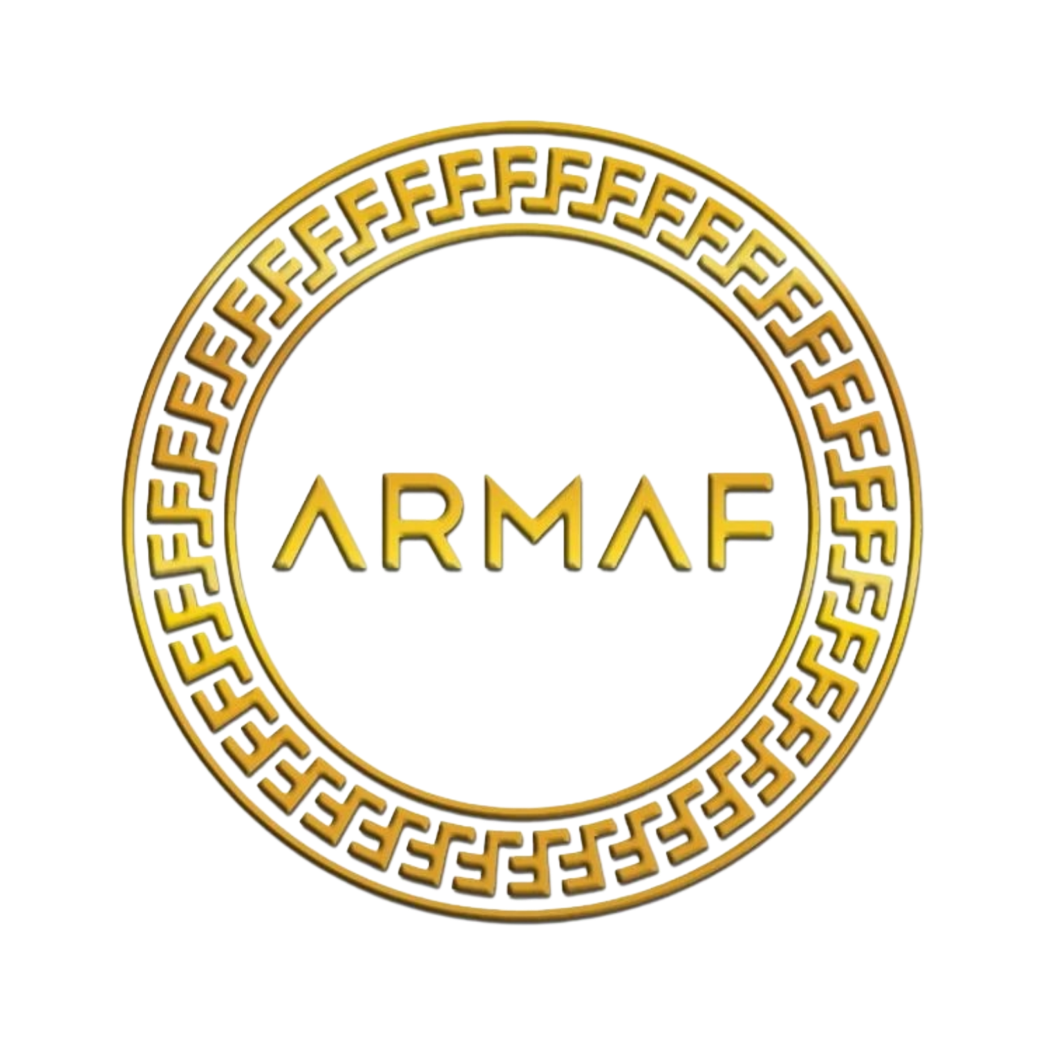 The emblem of ARMAF, featuring a gold circular design with intricate patterning and the word 'ARMAF' in the center.
