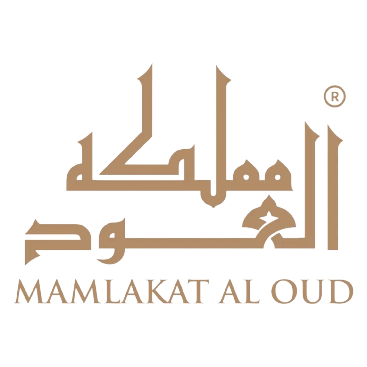 Stylized logo with Arabic calligraphy and the words 'Mamlakat Al Oud' in English, featuring a mix of gold, pink, and brown colors.