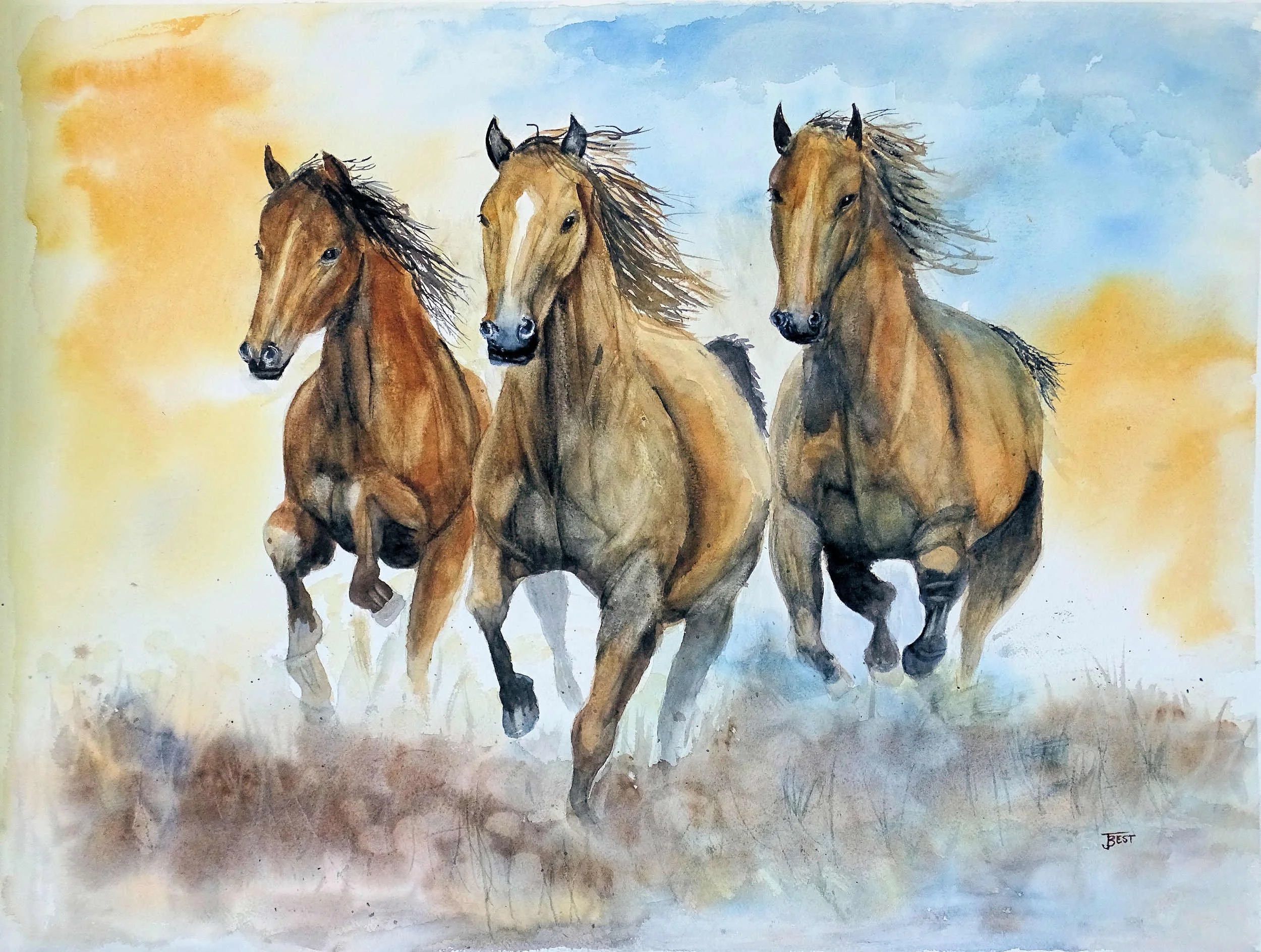 W622-Into-the-Wind-watercolor-horses-john-best.jpg
