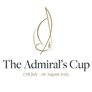 Design of a sailing ship with a sail in a gold outline, and text that reads 'The Admiral's Cup' with dates '17th July - 1st August 2025'.