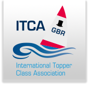 Logo of the International Topper Class Association featuring a sailboat with the British flag and blue waves.