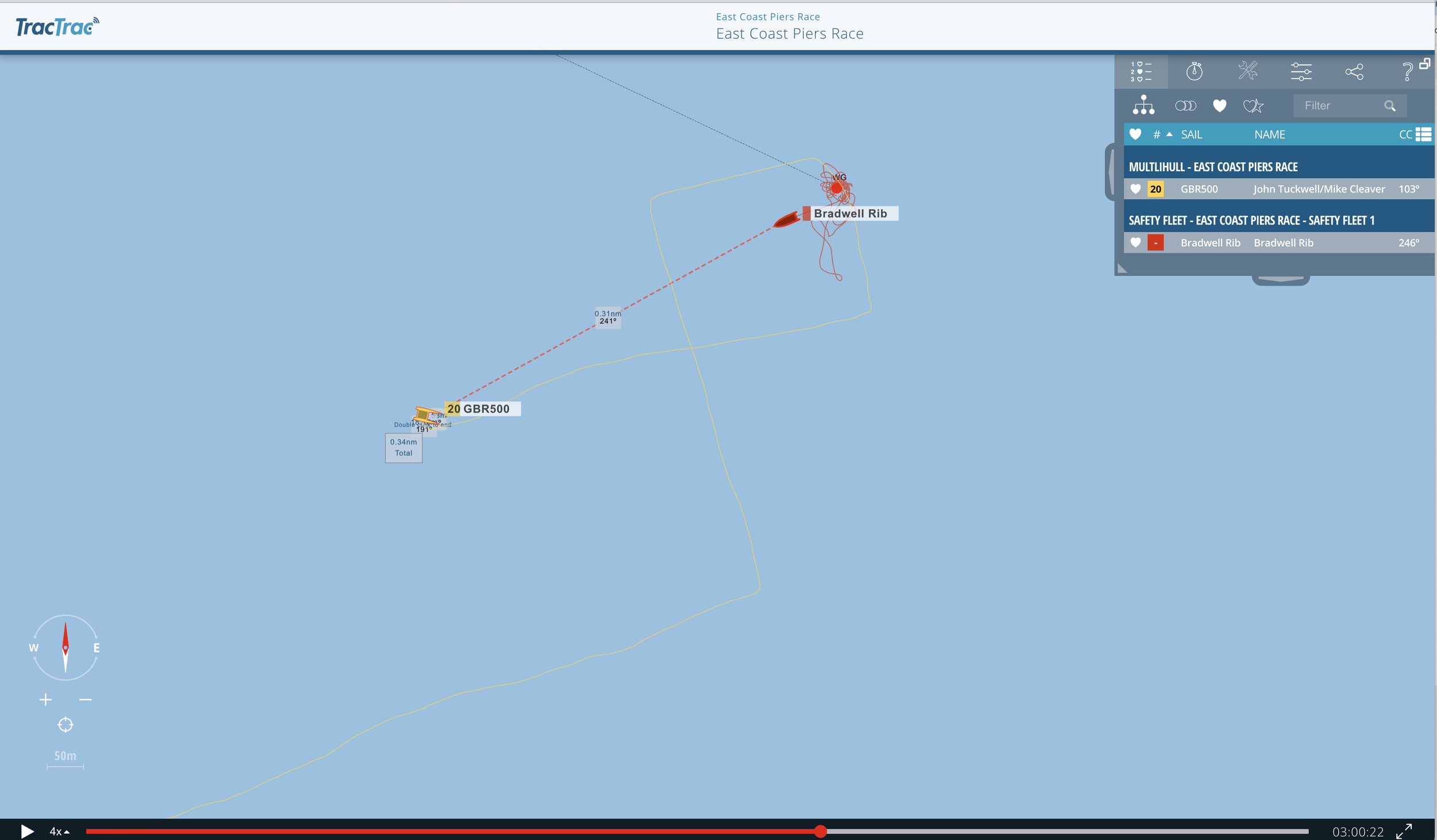 Bearing 241 degrees and .31 NM