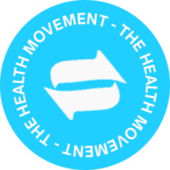 The Health Movement Logo with two white speech bubble shapes forming an 'S' on a blue background, surrounded by the text 'The Health Movement' in a circular layout.