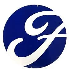 A circular logo with a dark blue background and a stylized white letter 'F' in the center.