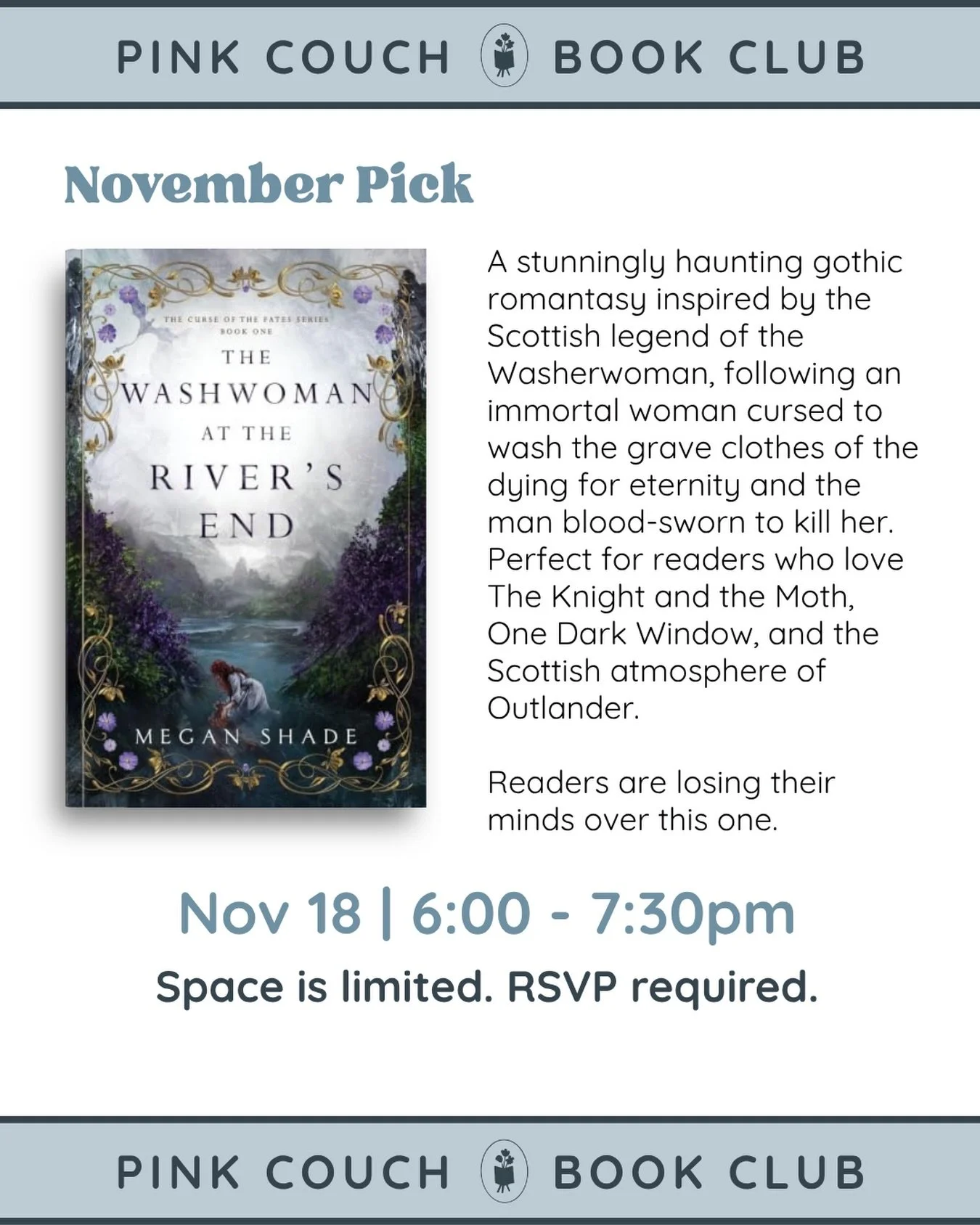 It&rsquo;s time to RSVP for our Nov book club! We&rsquo;ve heard nothing but amazing things about this book so we&rsquo;re excited to see what the buzz is all about 💖

Link in bi0 to RSVP! Spots are very limited!