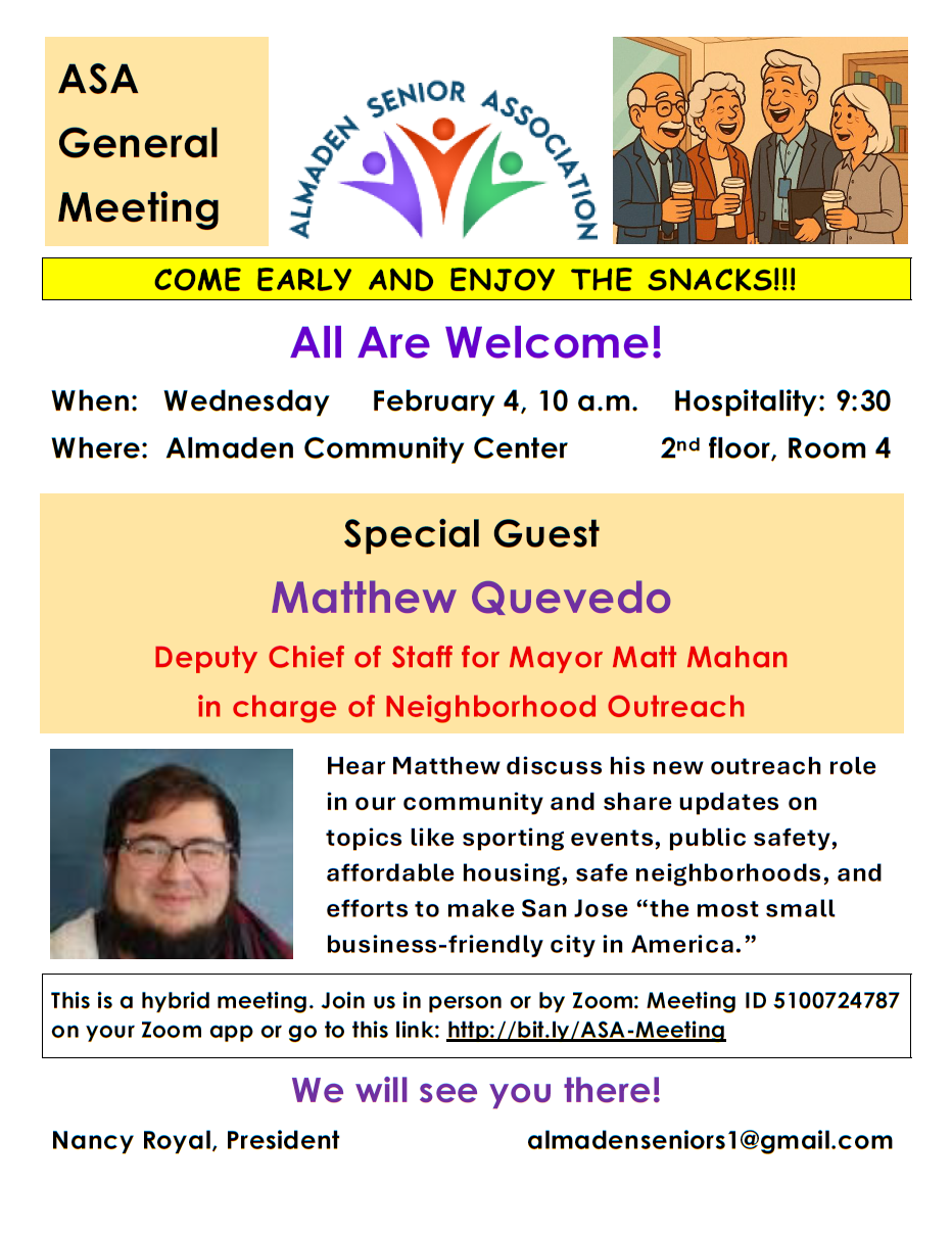 Almaden Senior Association - February 2026 General Meeting