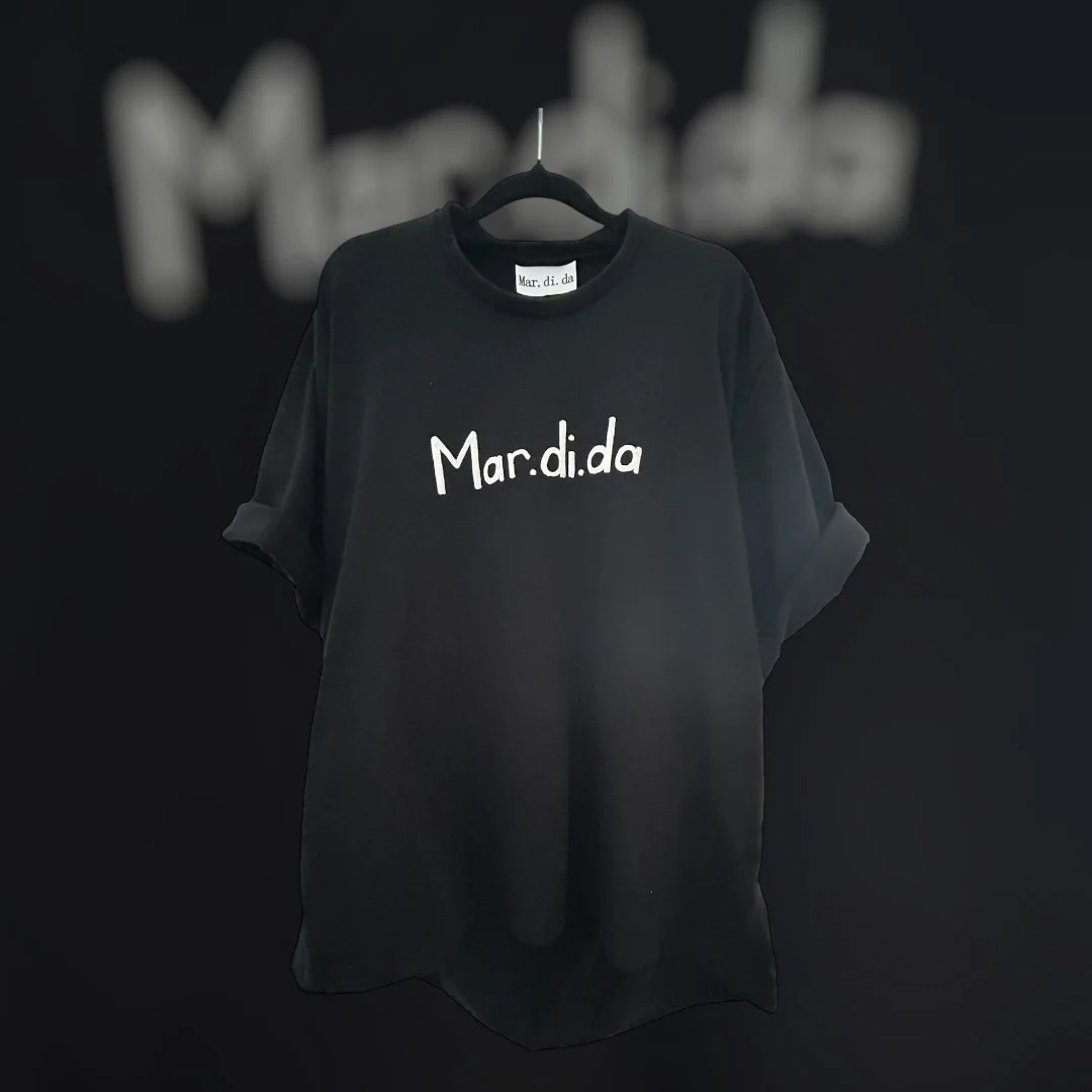 Custom made heavy poly cotton oversized tee with printed logo.