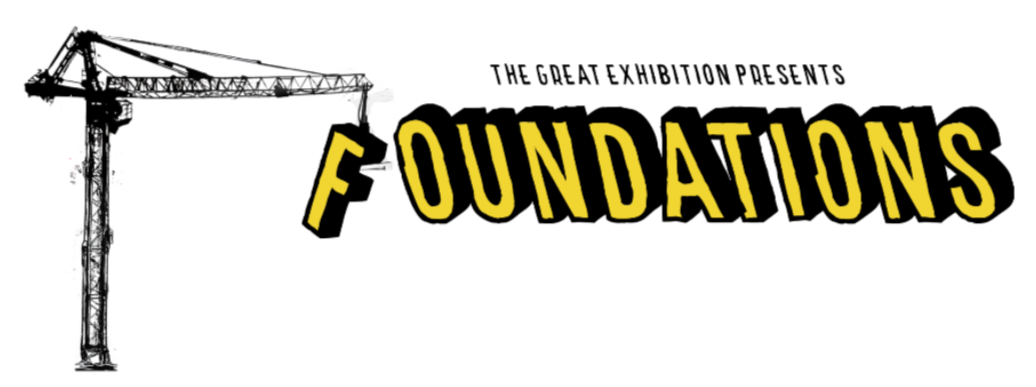 Illustration of a construction crane with black and yellow text reading 'F Foundations' against a white background.