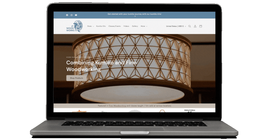 A gif of JT Woodwork's website homepage being scrolled through.