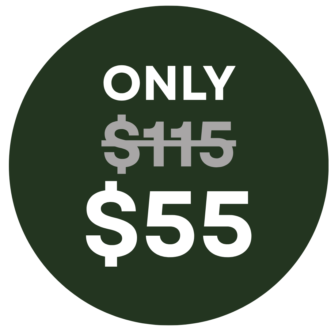 A green circle, with text that says "Only $55"