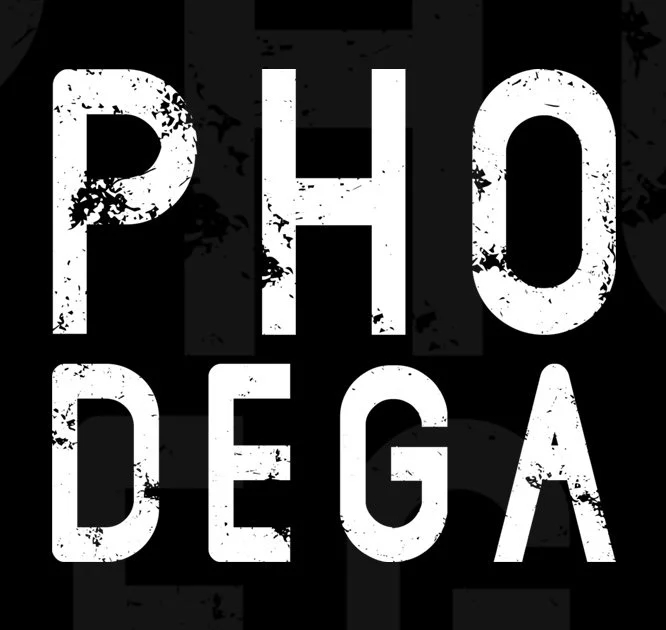 Text art with the words 'Phodega' in white, distressed font on a black background.