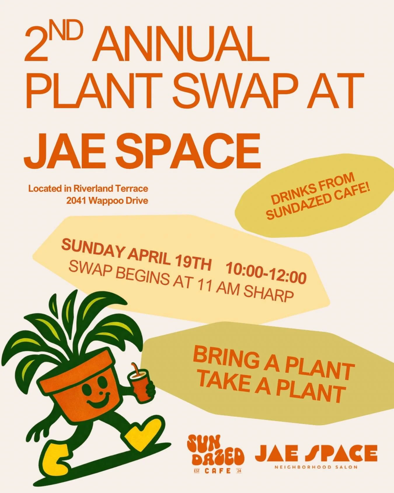 Save the date!!! 4/19, our 2nd annual plant swap here at Jae space with @sundazed_cafe 🌞🪴come celebrate 5 years of being here in the beautiful @riverlandterrace. Thank you all🫶🏻🫶🏻🫶🏻