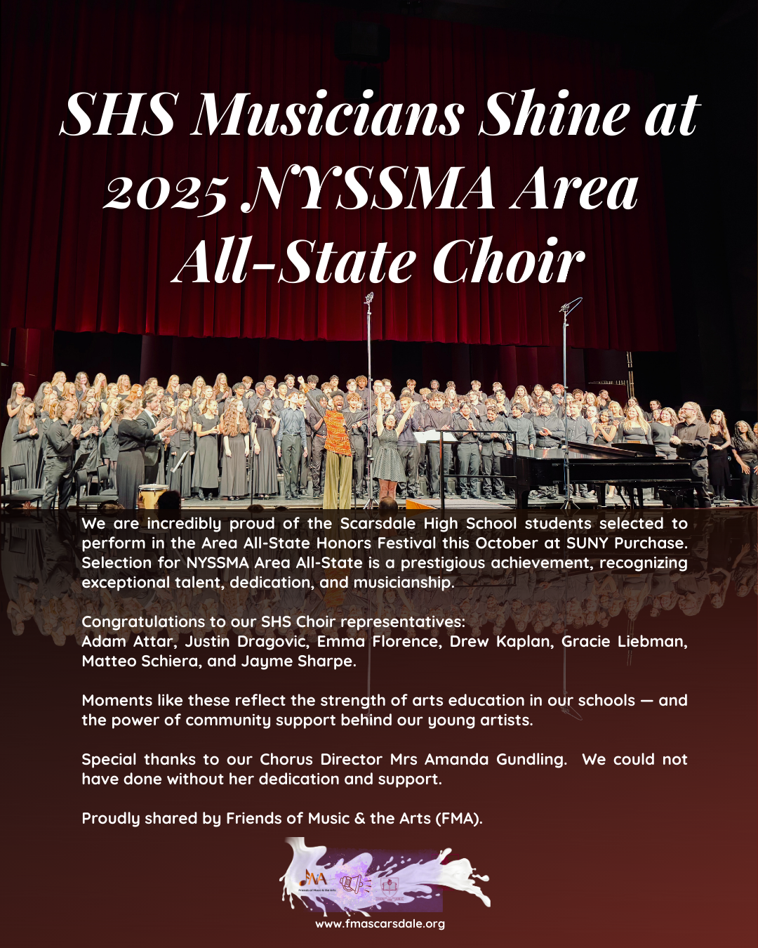 🎶 FMA Honors Roll - ✨SHS Musicians Shine at the 2025 NYSSMA Area All-State Honors Choir!