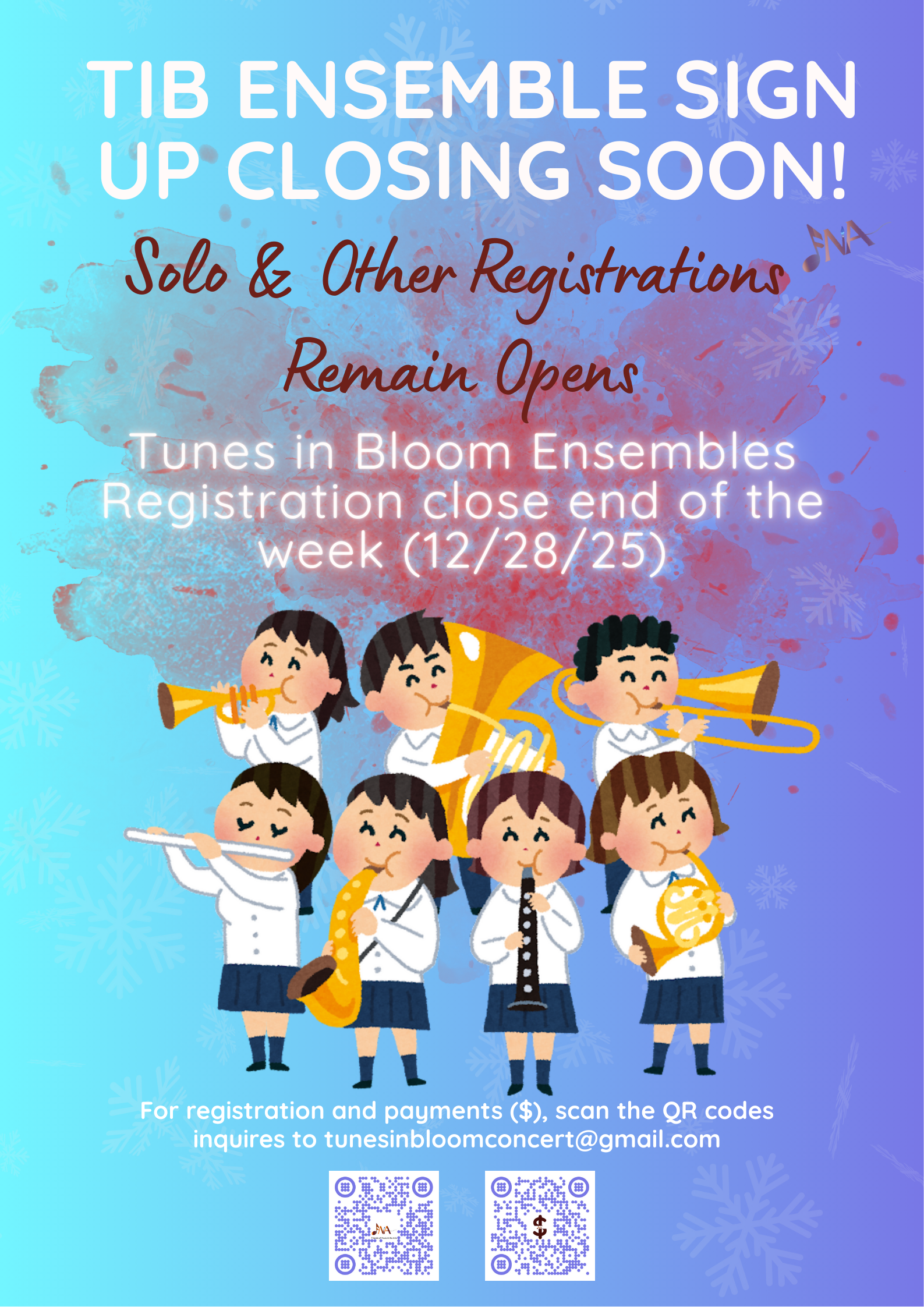 ⏰ Friendly reminder! Sign-ups for Tunes in Bloom ensemble performances will close Dec 28  