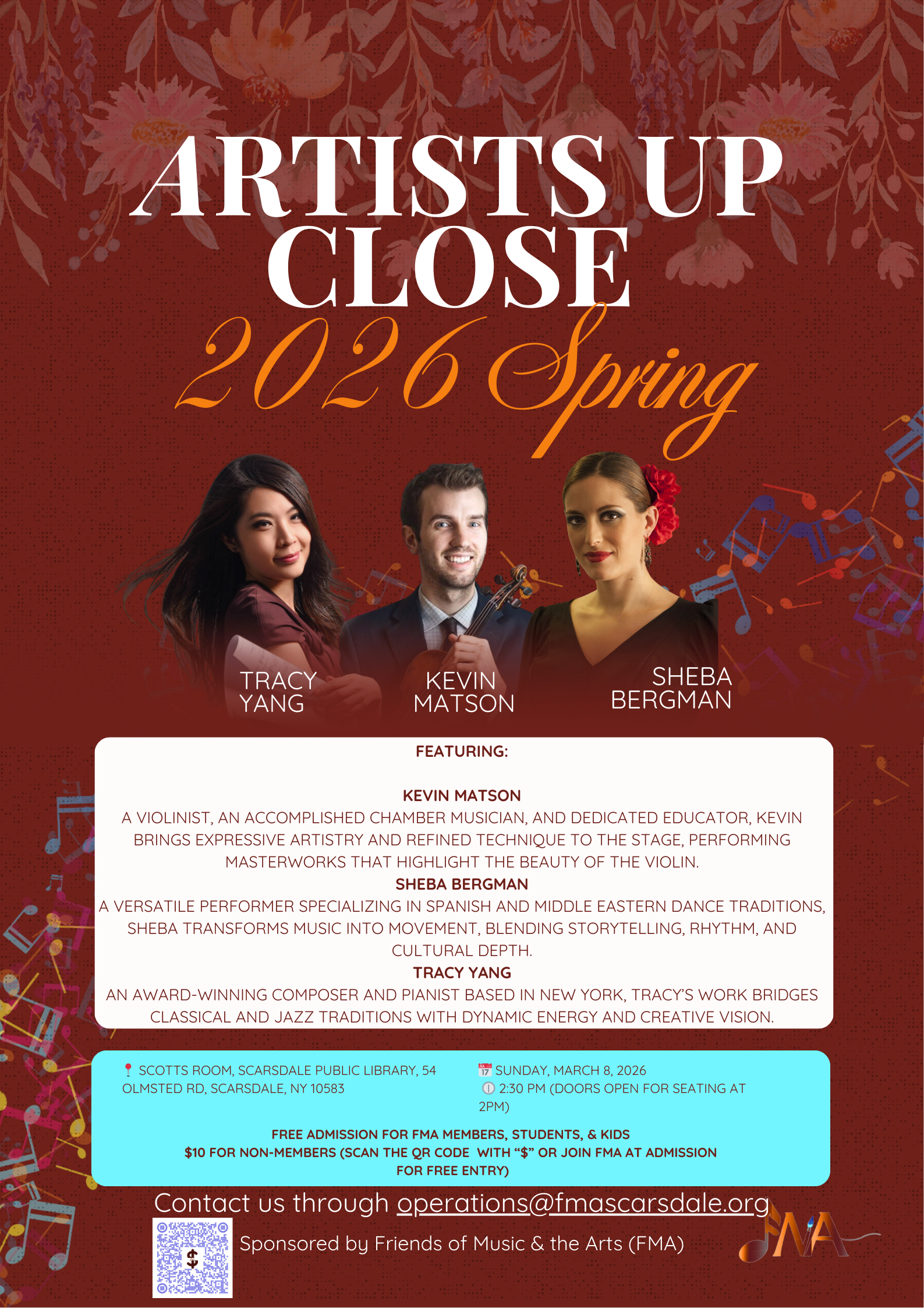 Artists Up Close Series - Concert at Scarsdale Library Mar 8 2026 - 