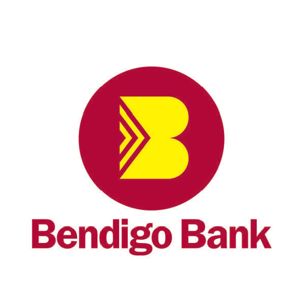 The logo of Bendigo Bank featuring a stylized yellow 'B' with arrow-like accents inside a red circle, with the bank's name in bold red letters below.