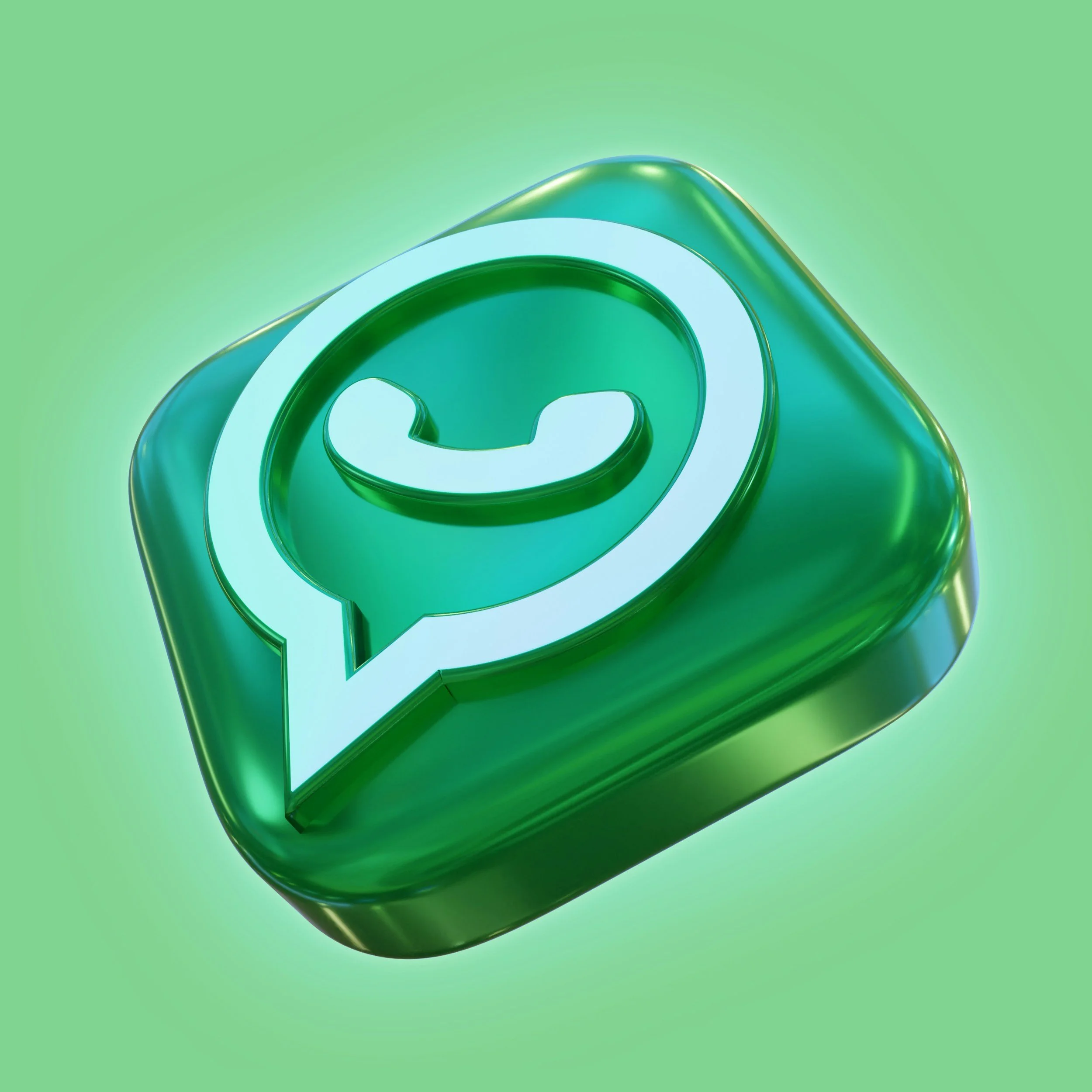 3D WhatsApp logo on a green background