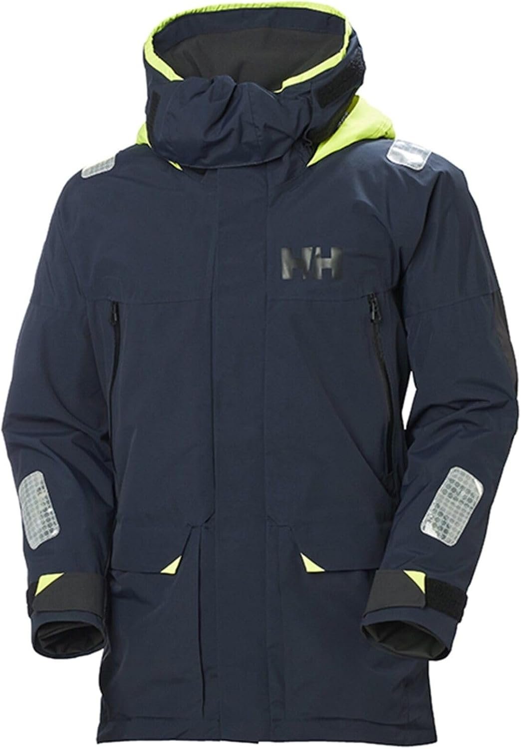 Helly Hansen Offshore Sailing Rain Jacket - Waterproof Windbreaker Shell - Packable Neon Hood &amp; Rain Gear - Reflective Jacket
