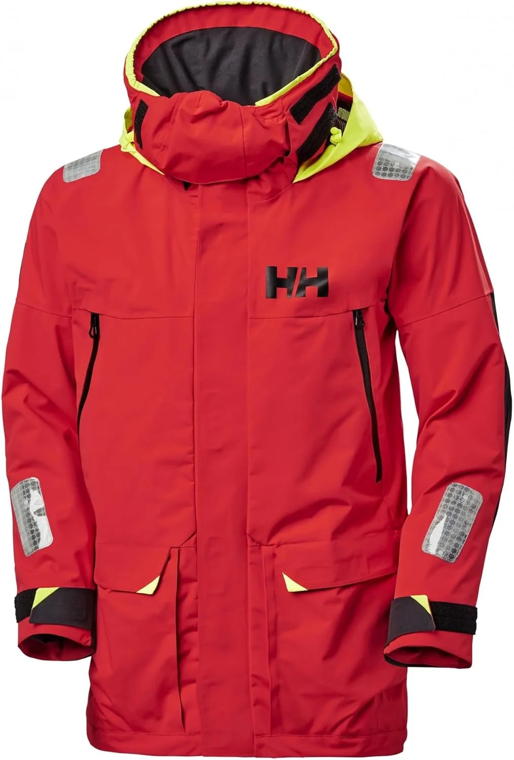 Helly Hansen Offshore Sailing Rain Jacket - Waterproof Windbreaker Shell - Packable Neon Hood &amp; Rain Gear - Reflective Jacket