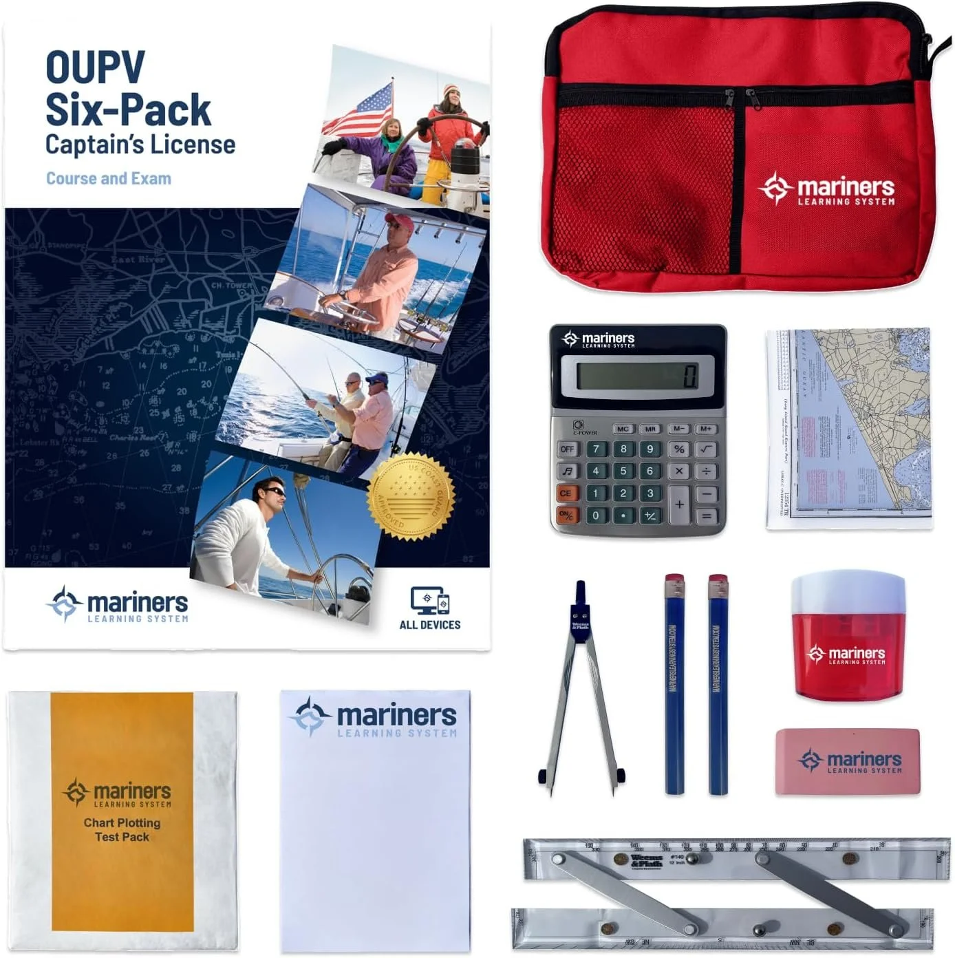 Mariners Learning System Captain in a Box – OUPV/Six-Pack Captain’s License Online Course &amp; Exam | Includes Nautical Charts, Weems and Plath Tools - Comes With 2-Year MM-SEAS Membership