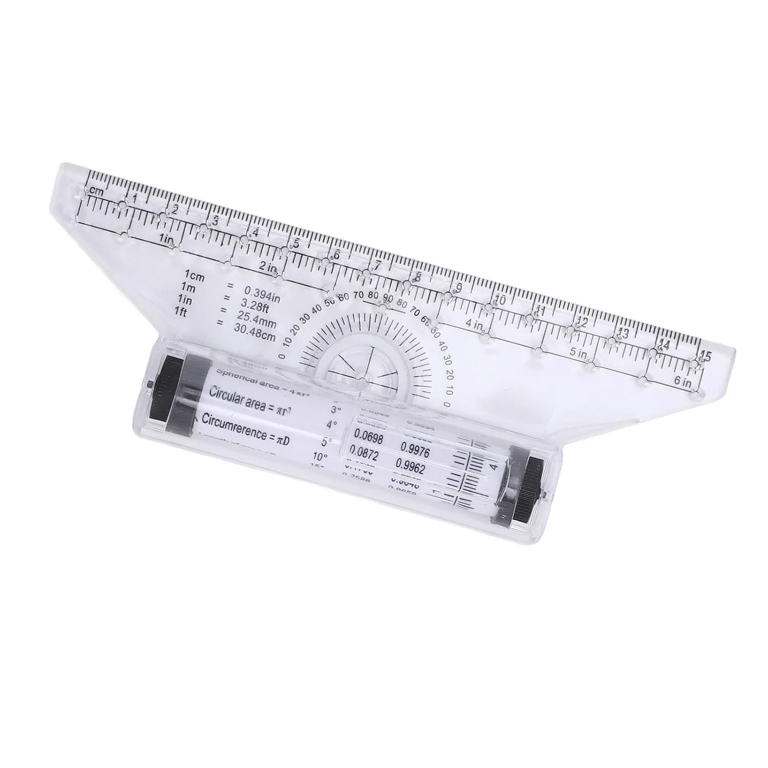 Rolling Ruler Drawing Measuring Parallel Line with Protractor Versatile Tool for Artists Designers Lightweight Portable Transparent Plastic (15cm)