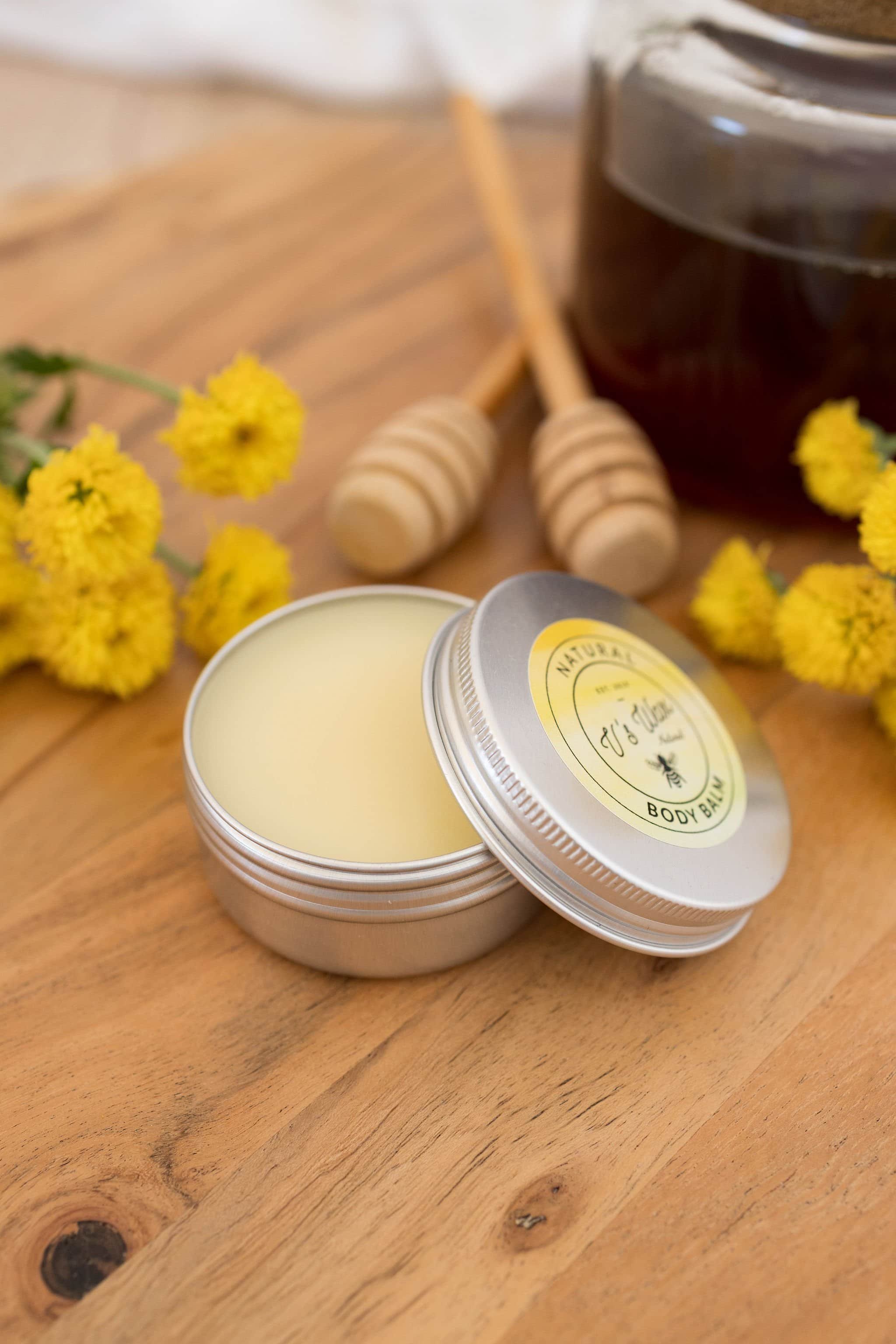 V's Wax Natural Body Balm with organic ingredients like beeswax and shea butter