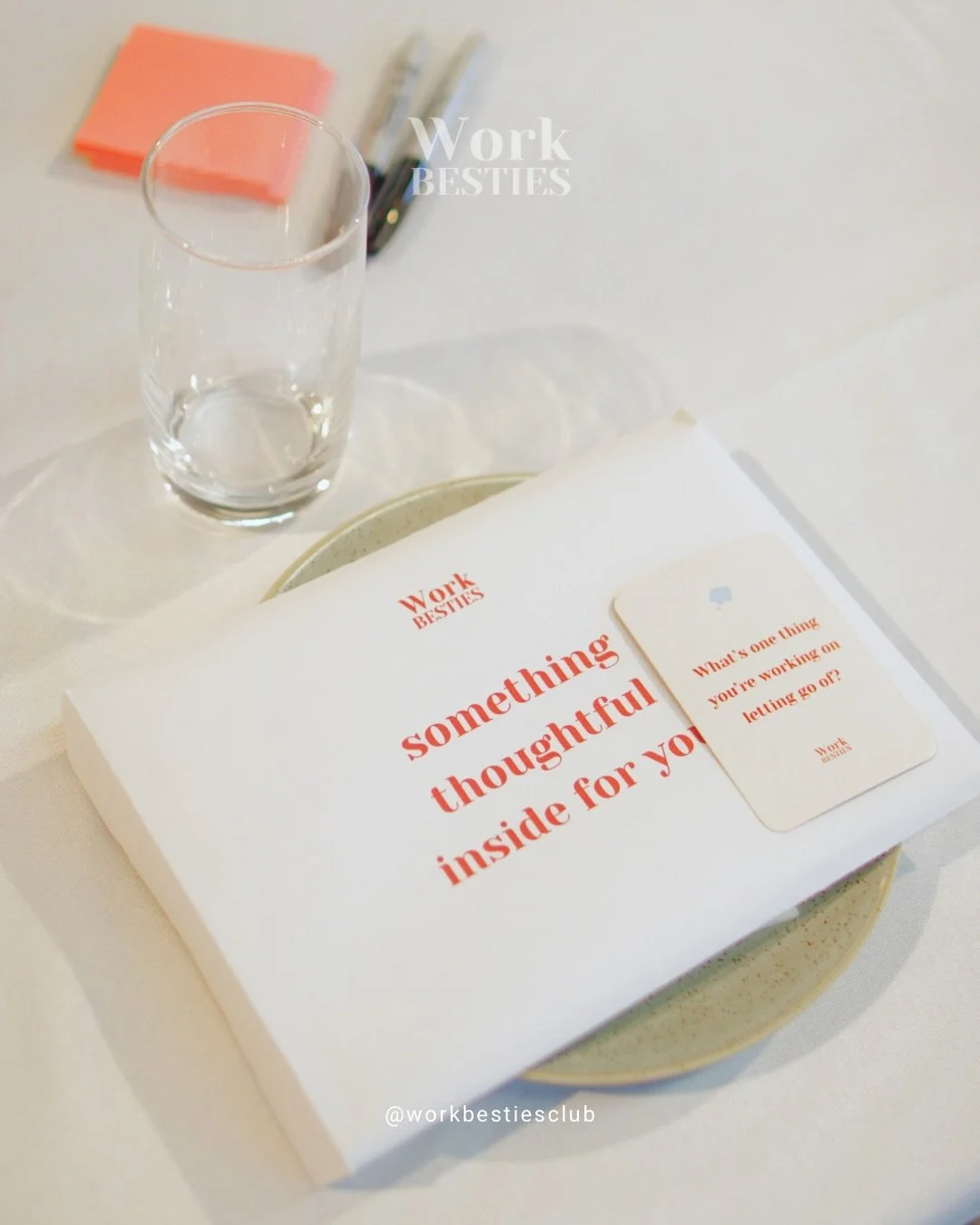 Work Besties events are an experience - and the merch is part of that.

Every item is created with intention and made to be useful in your day-to-day.

&bull; Notepads with subtle branding and a quiet &ldquo;you&rsquo;ve got this&rdquo; reminder.
Dif